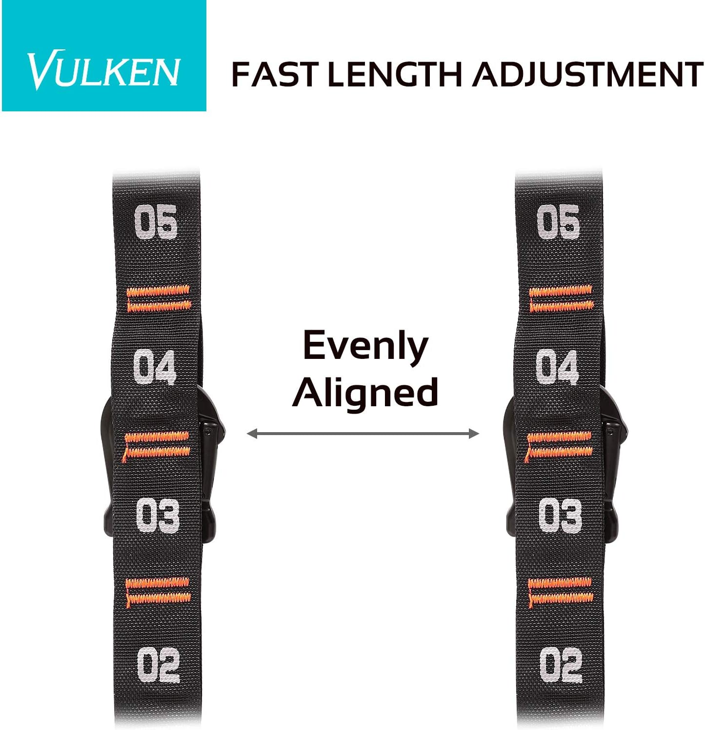 Vulken Adjustable Numbered Straps for Gymnastic Rings Steel Carabiners Quick Hook System Easy to Set up One Pair Strap Only image number 2