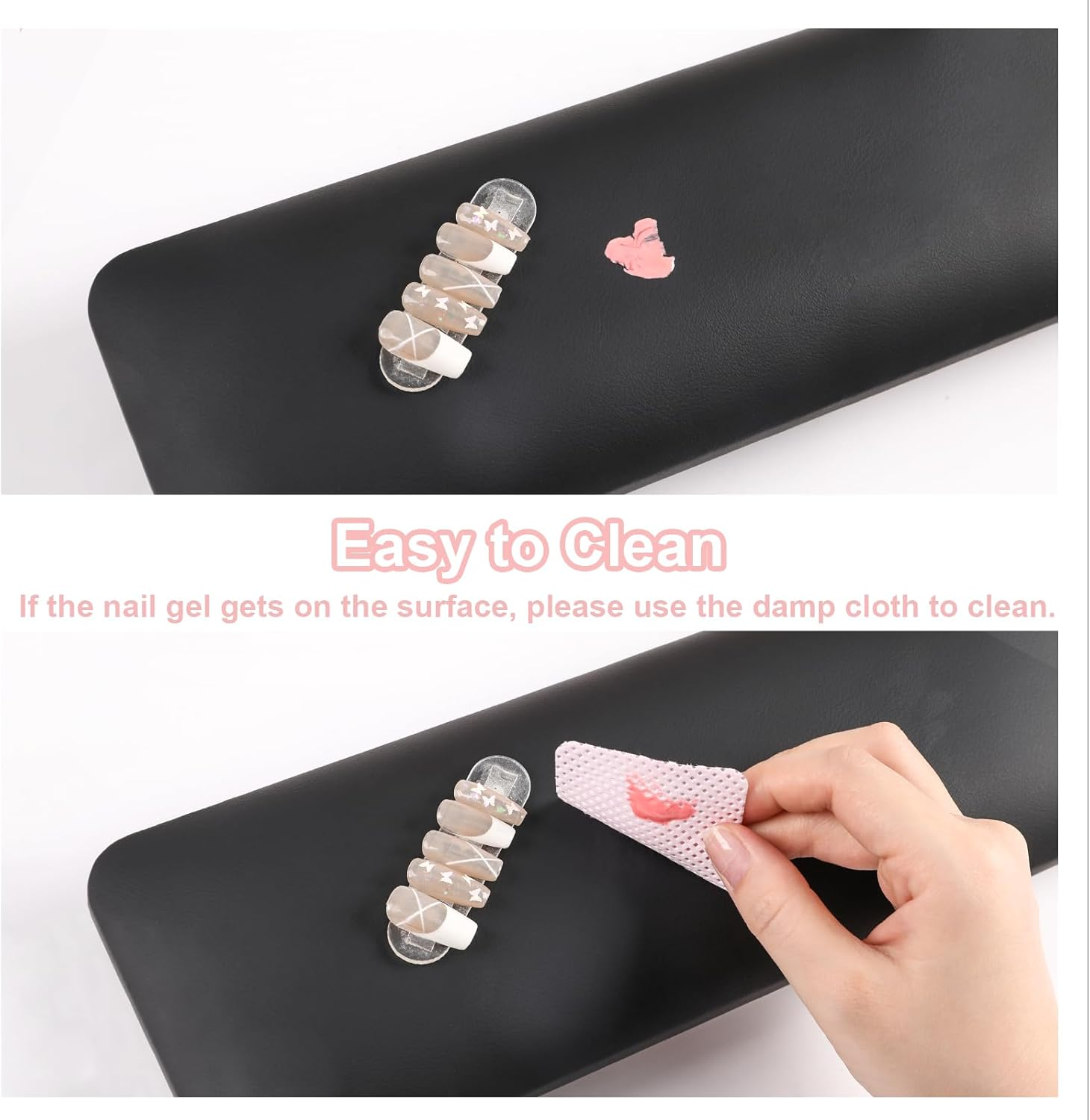 ANGNYA Nail Arm Rest for Nail Tech, Foldable Hand Stand for Nail Tech with PVC Table Mat Microfiber Leather Nail Arm Rest with Bracket Manicure Arm Rest for Nail Salon Technician (Black) image number 6