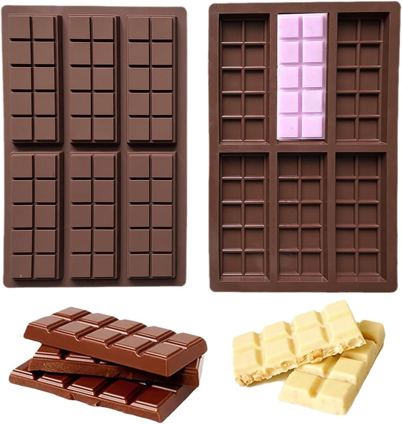 Xinghonyac 2 Pcs Chocolate Bar Mold, Non-Stick Chocolate Molds, Food Grade Silicone Deep Chocolate Bar Mold for Dubai Chocolate Bar Pistachio, Candy, Chocolate Snacks, Milk Chocolate Bar, Jelly image number 4