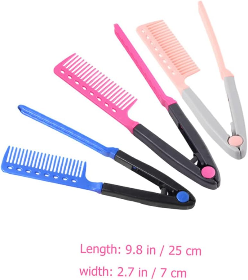 Salon Hair Straightening Comb 3Pcs Folding V-Shaped Hair Straightener Combs for Women Travel Set Rose Red Blue Pink image number 1