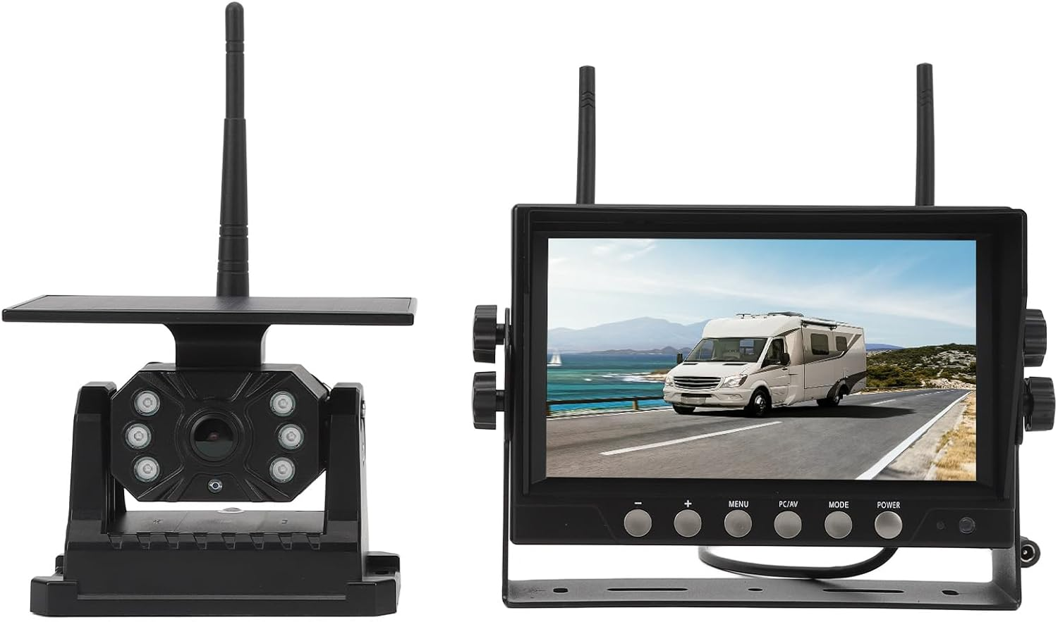 Magnetic Solar Wireless Backup Camera, HD 1080P 7'' DVR Monitor No Wiring Trailer Hitch Rear View Camera 10200 Mah Rechargeable Waterproof Night Vision Cameras for Truck Car SUV image number 2