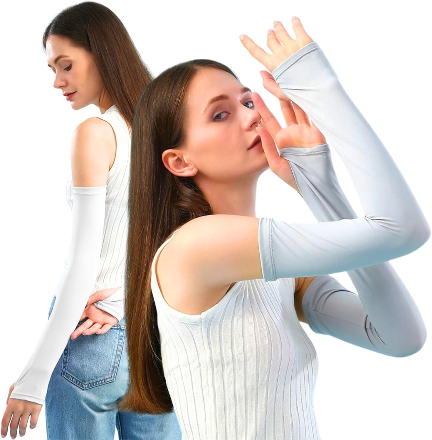 Women Arm Sleeves（2 Pairs） for Sun Protection UPF 50 &ndash; Cooling Compression Cover for Golf, Cycling, Running, Driving, UV Protection Sleeves for Volleyball, Sports & Outdoor Activities