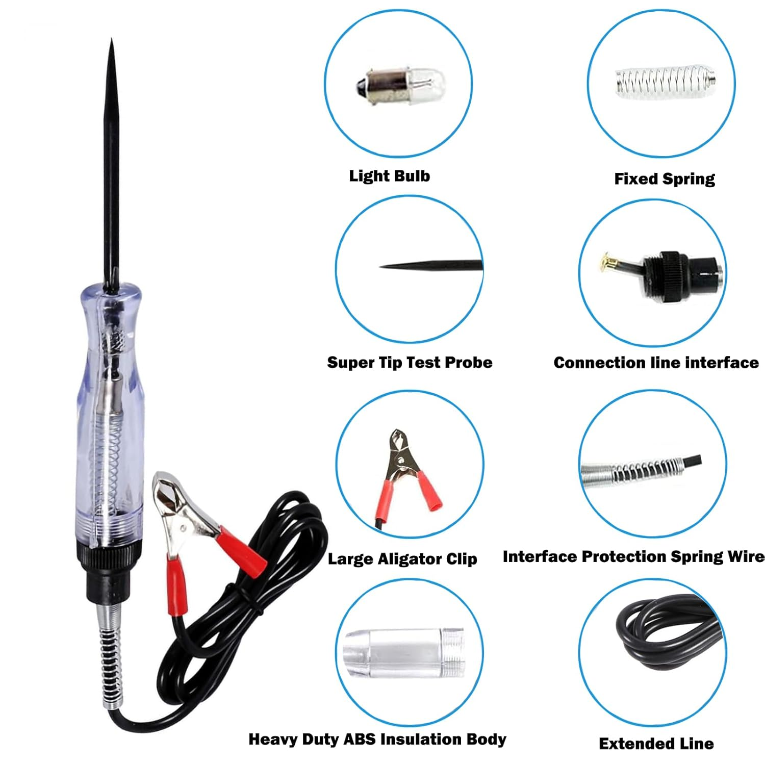 Test Light Automotive, Auto Car Truck Voltage Circuit Tester 6-24V DC Tester with Indicator Bulb & 96Cm Wire Vehicle Volt Probe Pen for Car, Truck, Vehicles image number 3