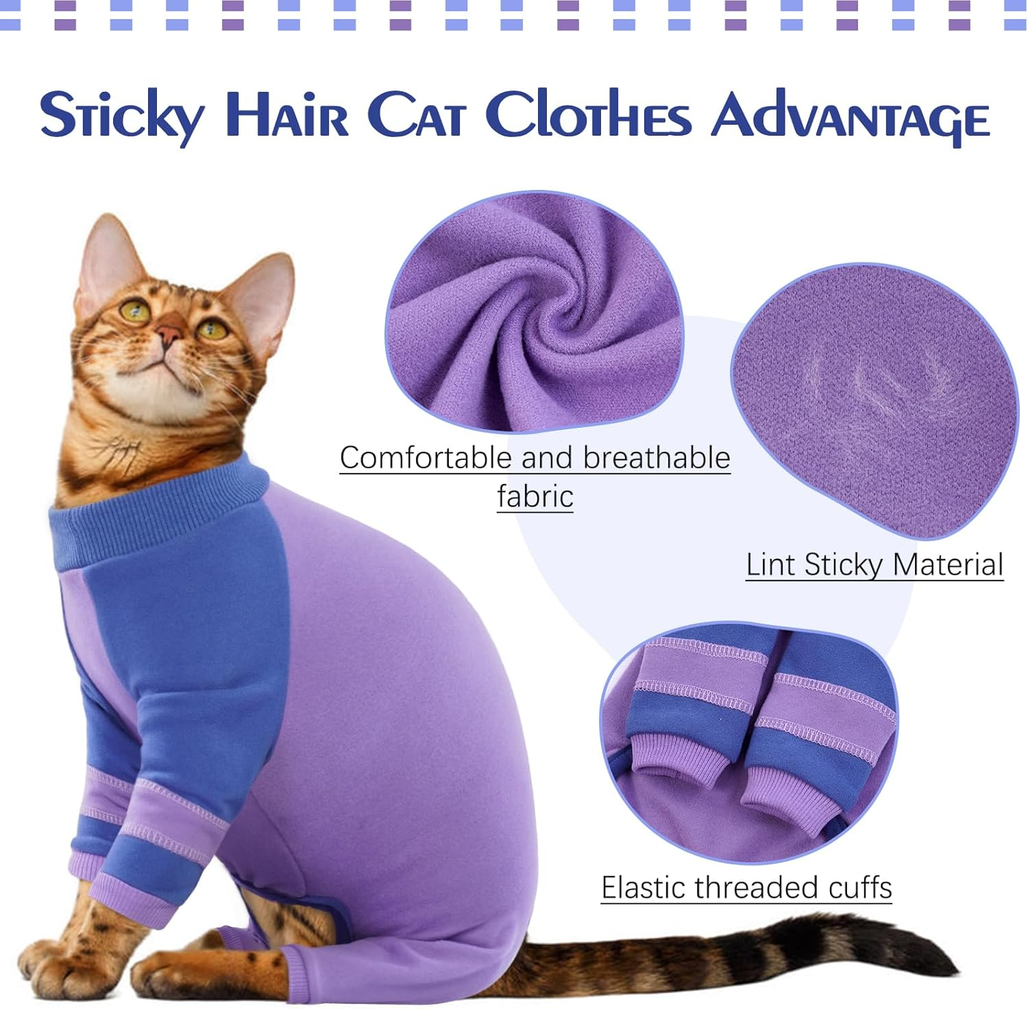 OUOBOB Sticky Hair Cat Clothes, Cat Recovery Suit Cat Pyjamas Only for Cats, Sphynx Hairless Cat Sweater, Cat Turtleneck, Anti-Licking or Skin Disease Recovery Suit for Cats image number 3