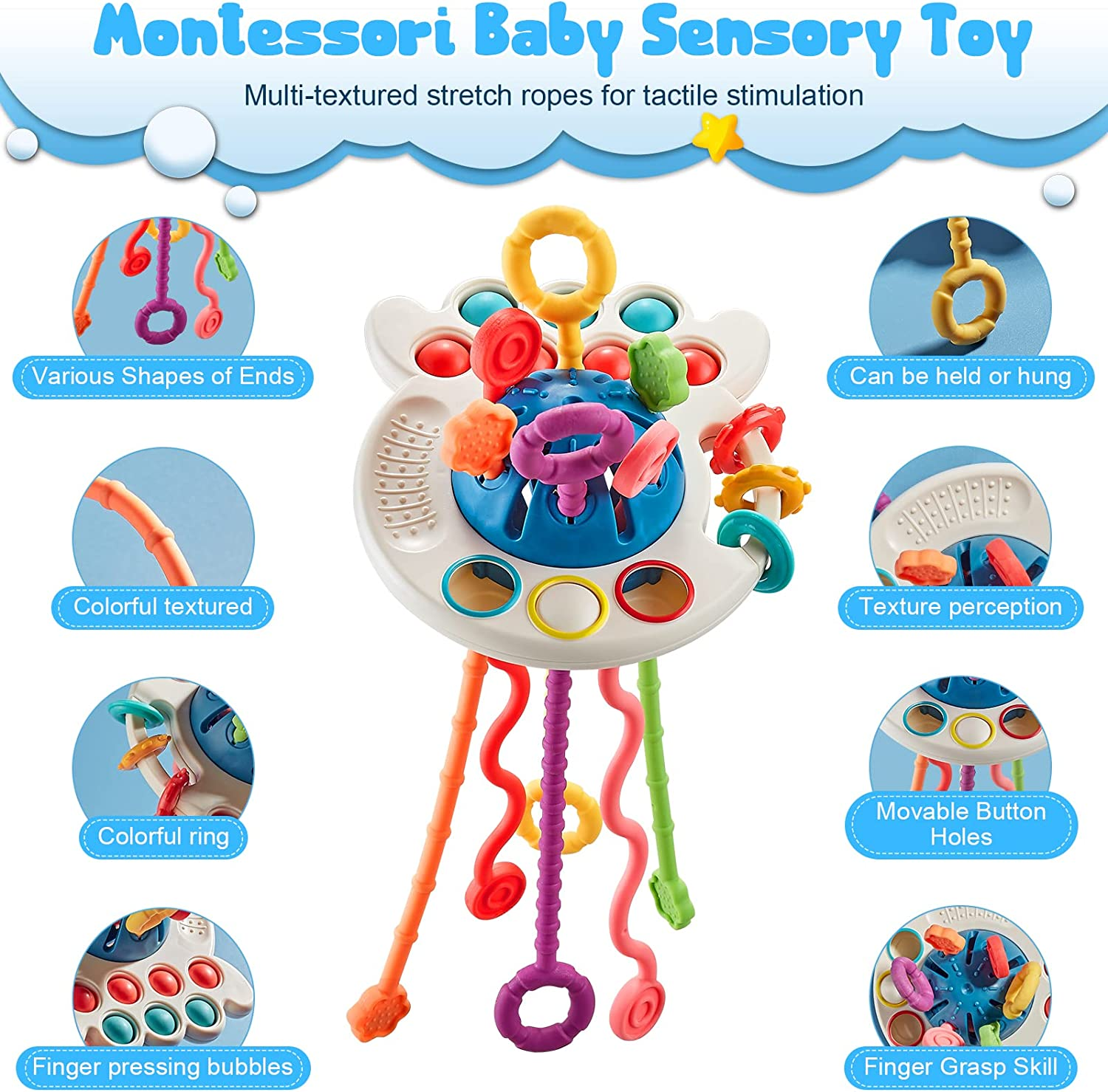 Pull String Activity Toy - Montessori Sensory Toys for Toddlers, Baby Travel Toys, Fine Motor Skills Toys, Boys/Girls/Toddlers Octopus image number 2