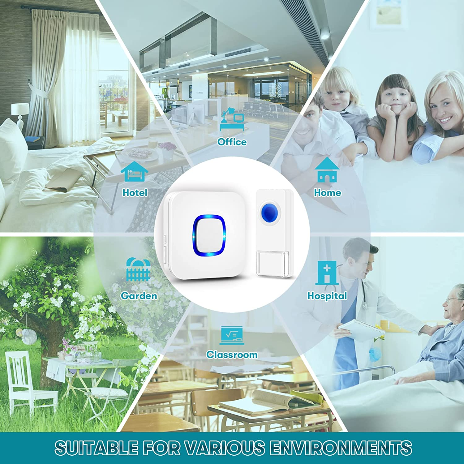 Coolqiya Wireless Doorbell Chime for Home with 1 Remote Waterproof Door Bell and 2 Plugin Receivers, 1000 Feet Long Range Transmission, No Battery Required for Receiver over 50 Chimes