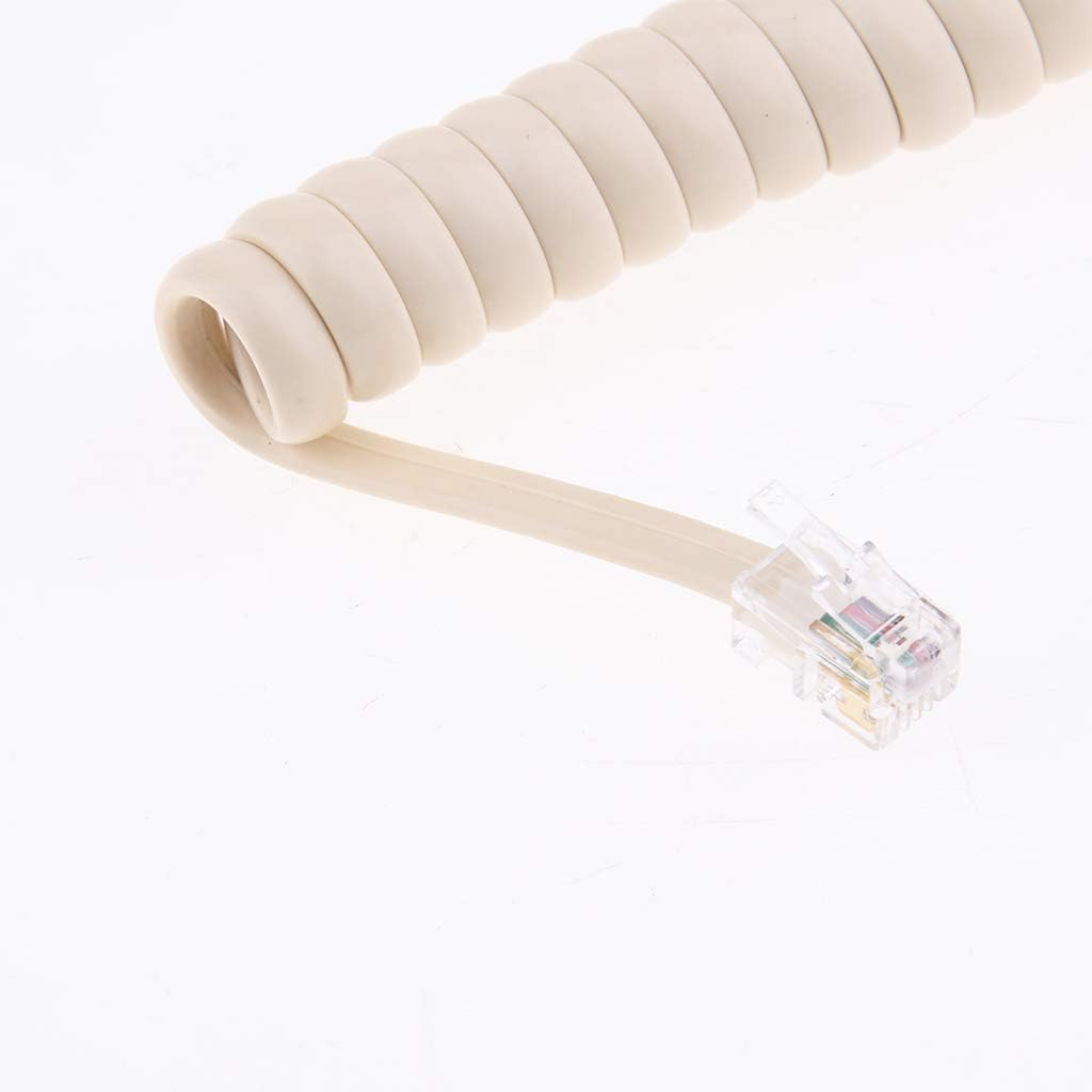 Perfk 5X Telephone Handset Spiral Cable Lead Phone Cord RJ9 4P4C 25Cm-2M, Cream Color, as Described image number 1