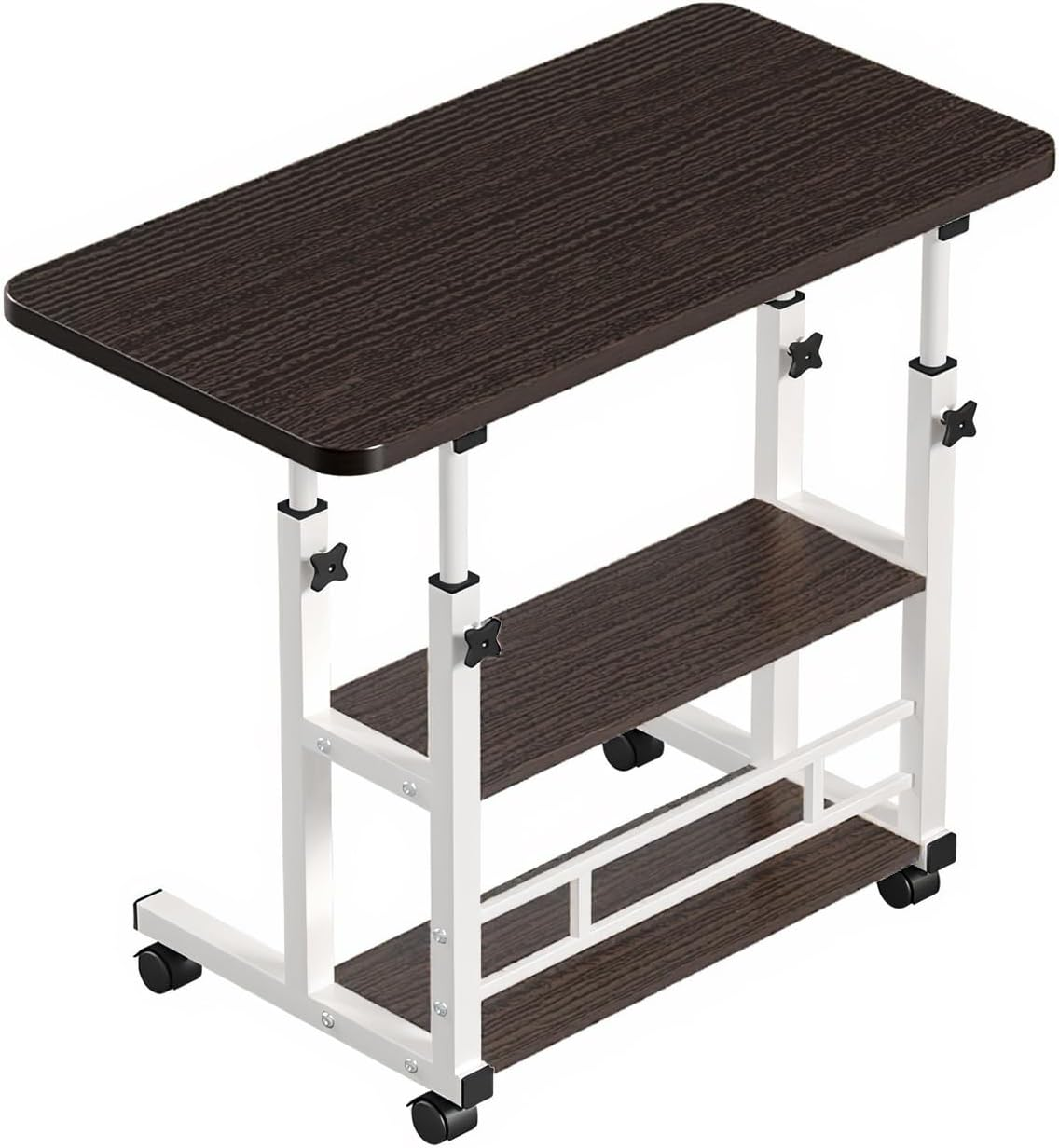 Height Adjustable Laptop Desk with Storage Shelf, Durable Computer Table with Rolling Wheel, Portable Side Table for Home Office Work Study Reading (Light Brown)