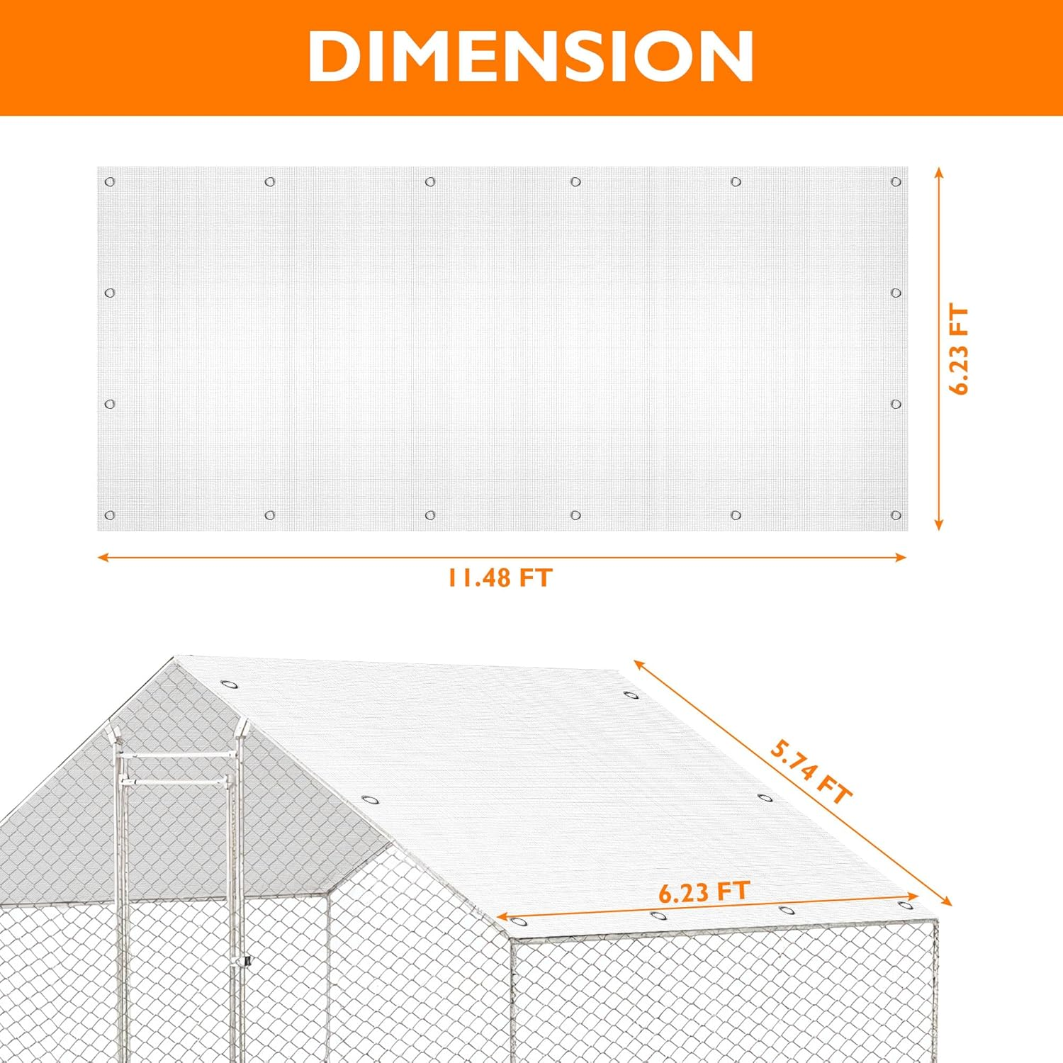 Chicken Coop Cover,11.48 * 6.23 FT Cover for Chicken Run Large Metal Chicken Coop Pen image number 4