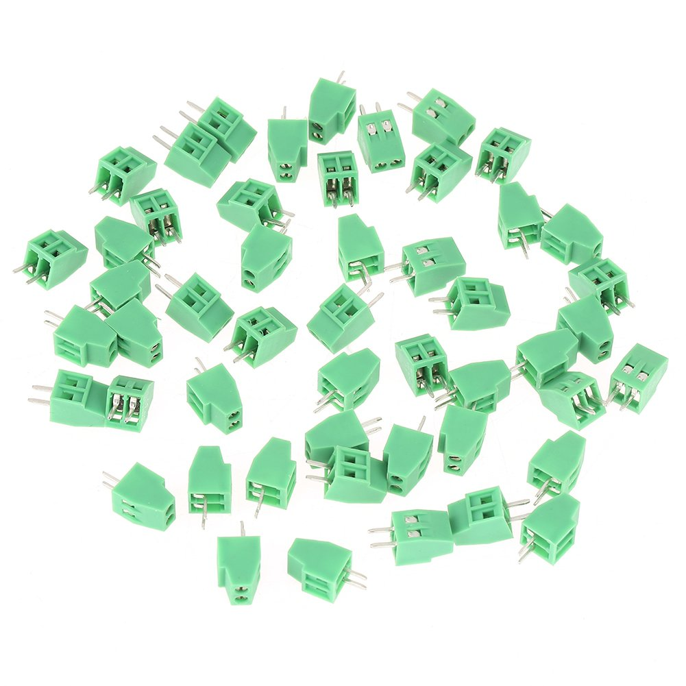 Terminal Block Connector 50Pcs/Set 2 Pin 2.54Mm Pitch Green PCB Universal Screw Terminal Block Connector image number 4