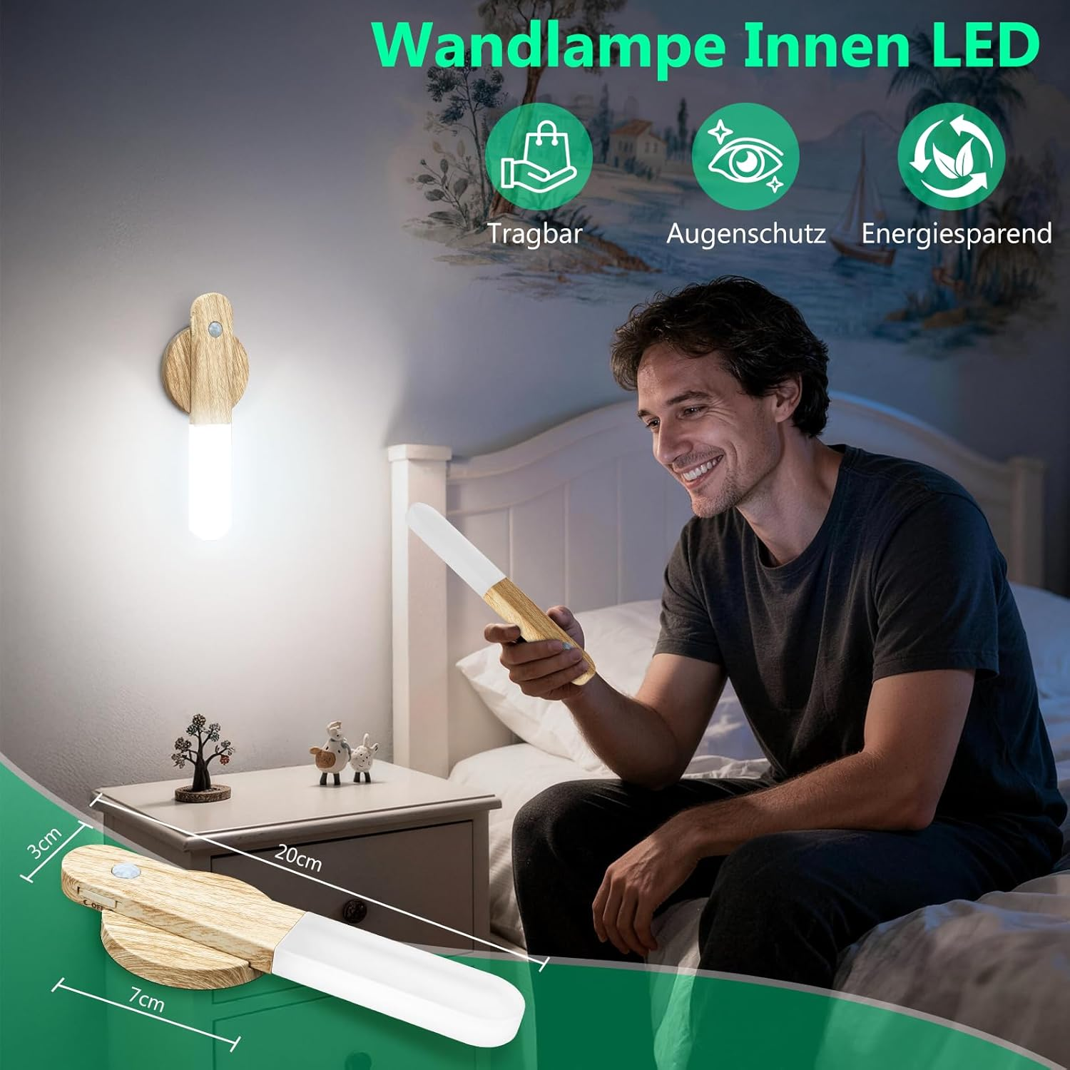 Toowell Wall Light without Power Connection Battery Wall Light with Motion Sensor Battery Wall Lamp Indoor Night Light with Motion Sensor image number 3