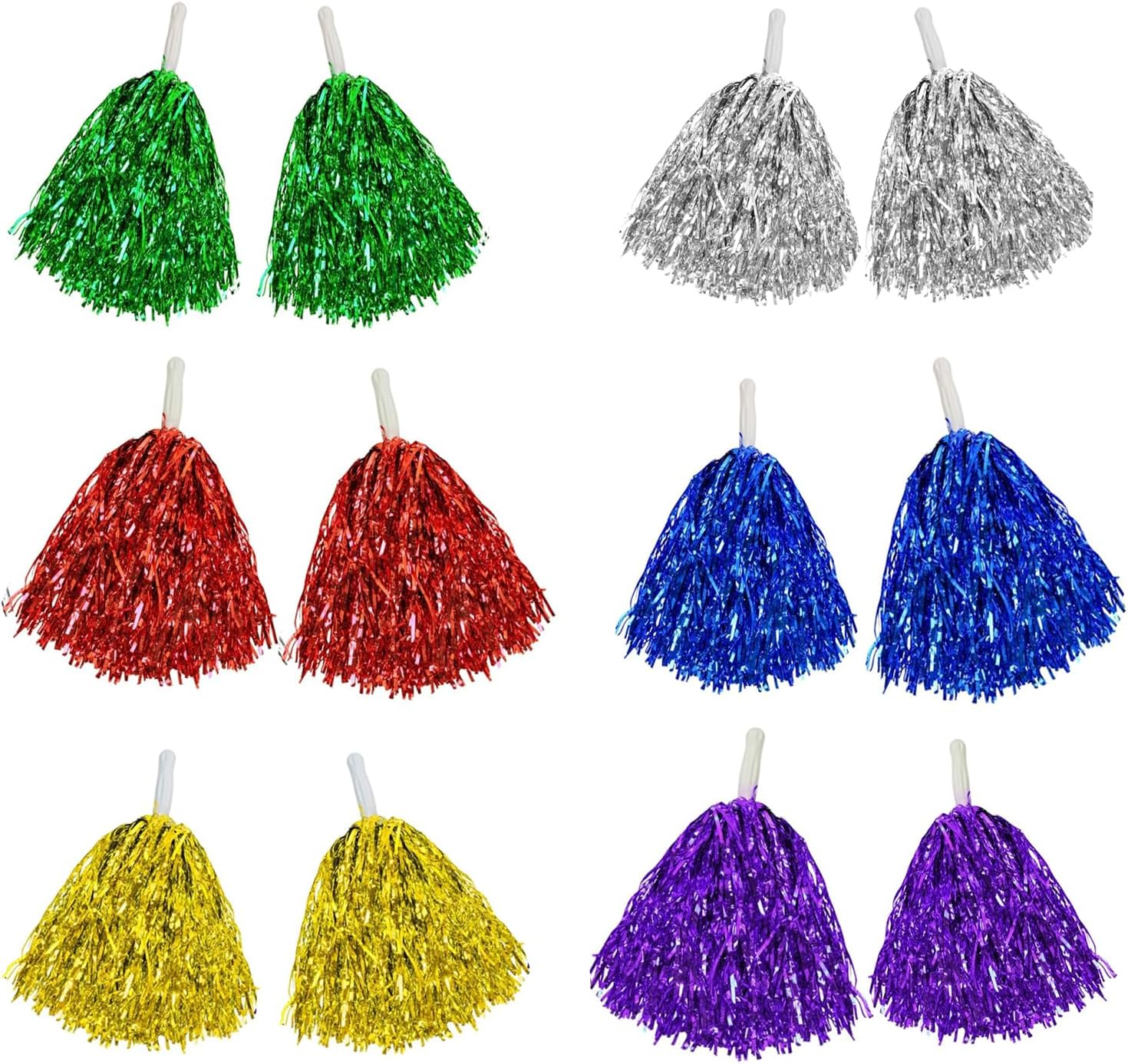 Lxcshljx 12 Pcs Cheerleading Pom Poms, Plastic Metallic Foil Cheer Pom Poms with Plastic Handles, Spirited Hand Flowers Cheerleading Equipment, Cheerleader Pompoms for Dance Matches Stage Performance image number 4
