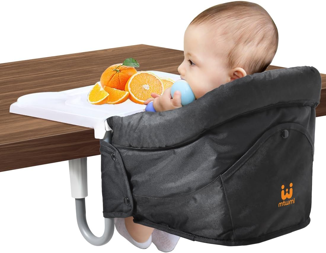 MTWML Hook on High Chair with Tray,Portable Baby High Chair That Attaches to Table,Clip on Fast Table High Chair for Babies and Toddlers.Baby Feeding Seat for Dining Table and Counter(Stripe-Black)