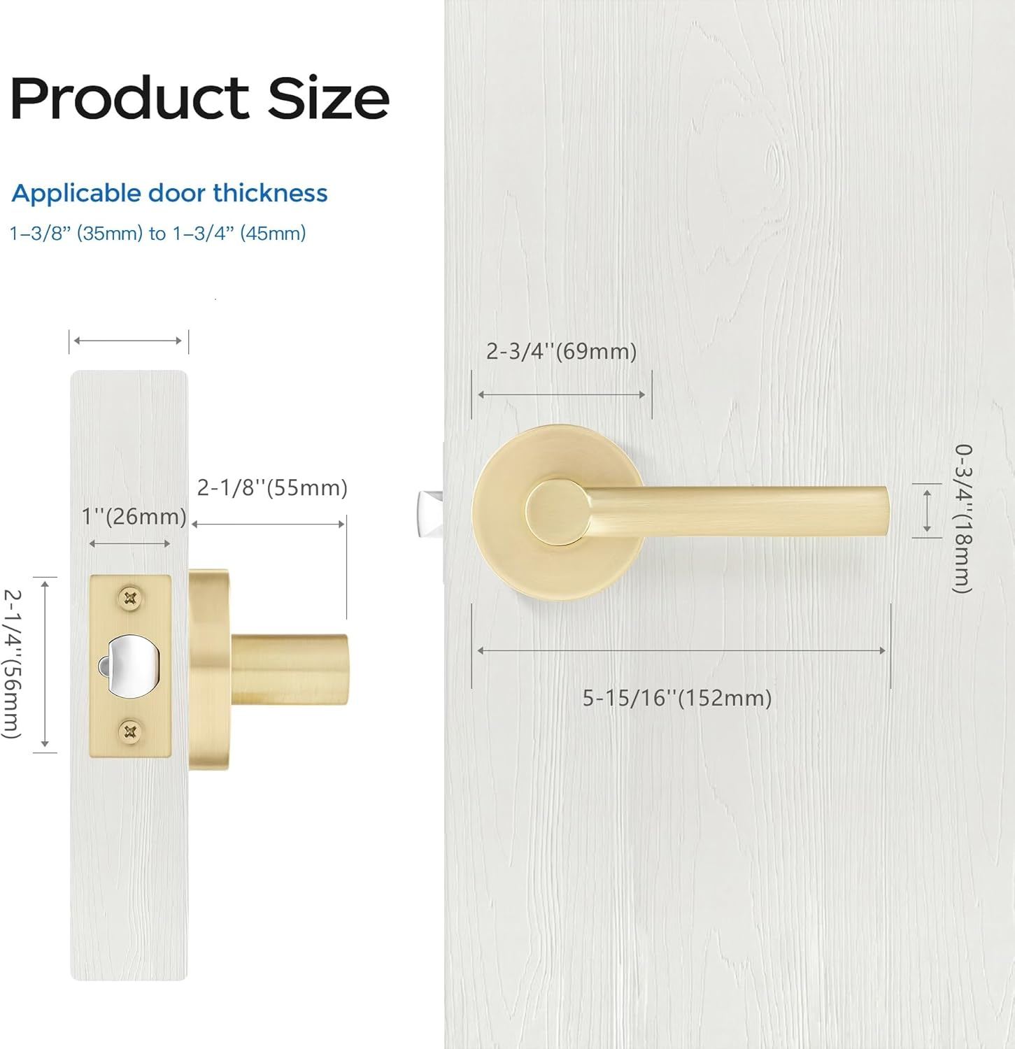 Leydebong 4 Pack Satin Brass Door Handles, Door Knobs Interior in Gold Finish, Passage Door Knobs Heavy Duty Contructions, Keyless Hallway Closet Door Knobs