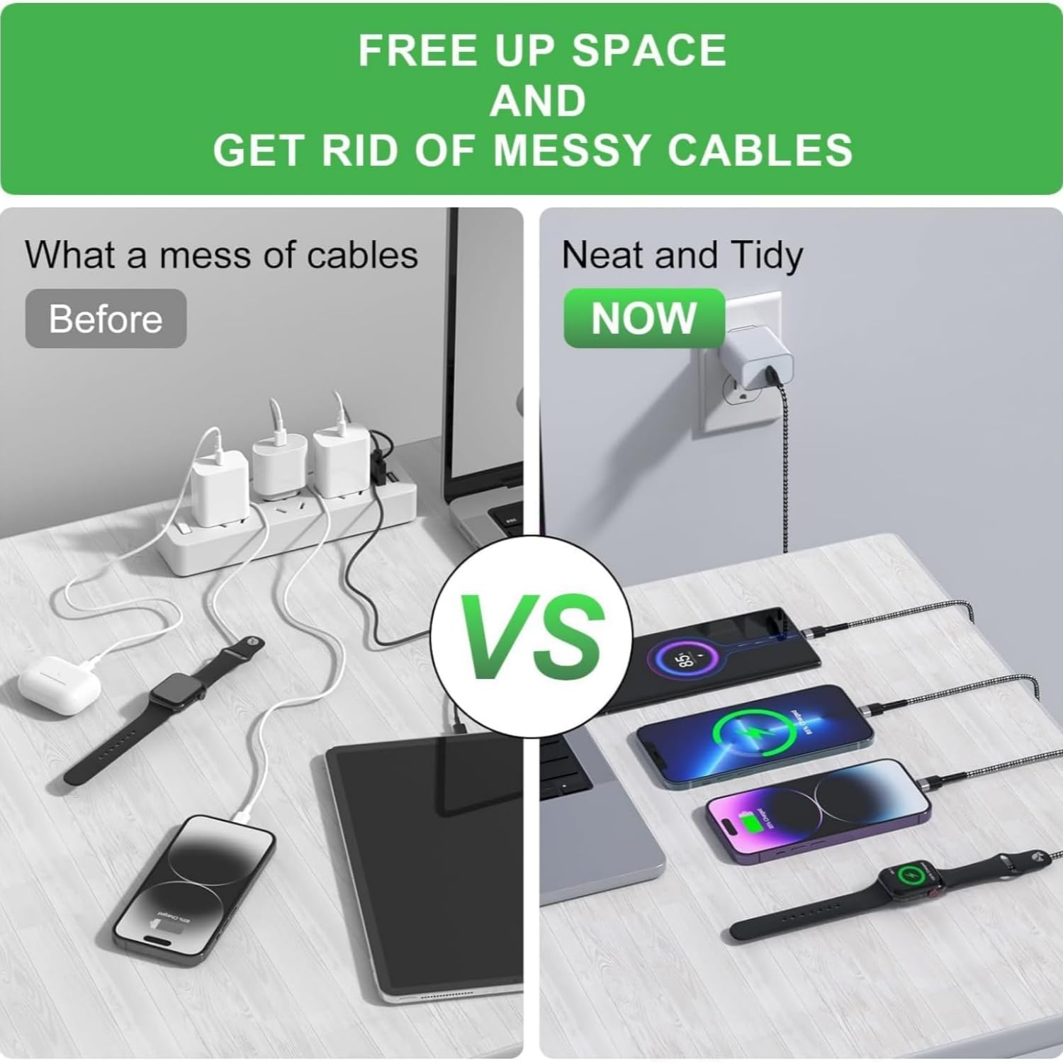 Multi Charging Cable for Iwatch,Magnetic Wireless Charging 4 in 2 Nylon Braided Cord for Multiple Devices, USB C/Micro/Phone Port Compatible with I-Phone 16 15 14/Watch Series 11-1/Pad/Android image number 2