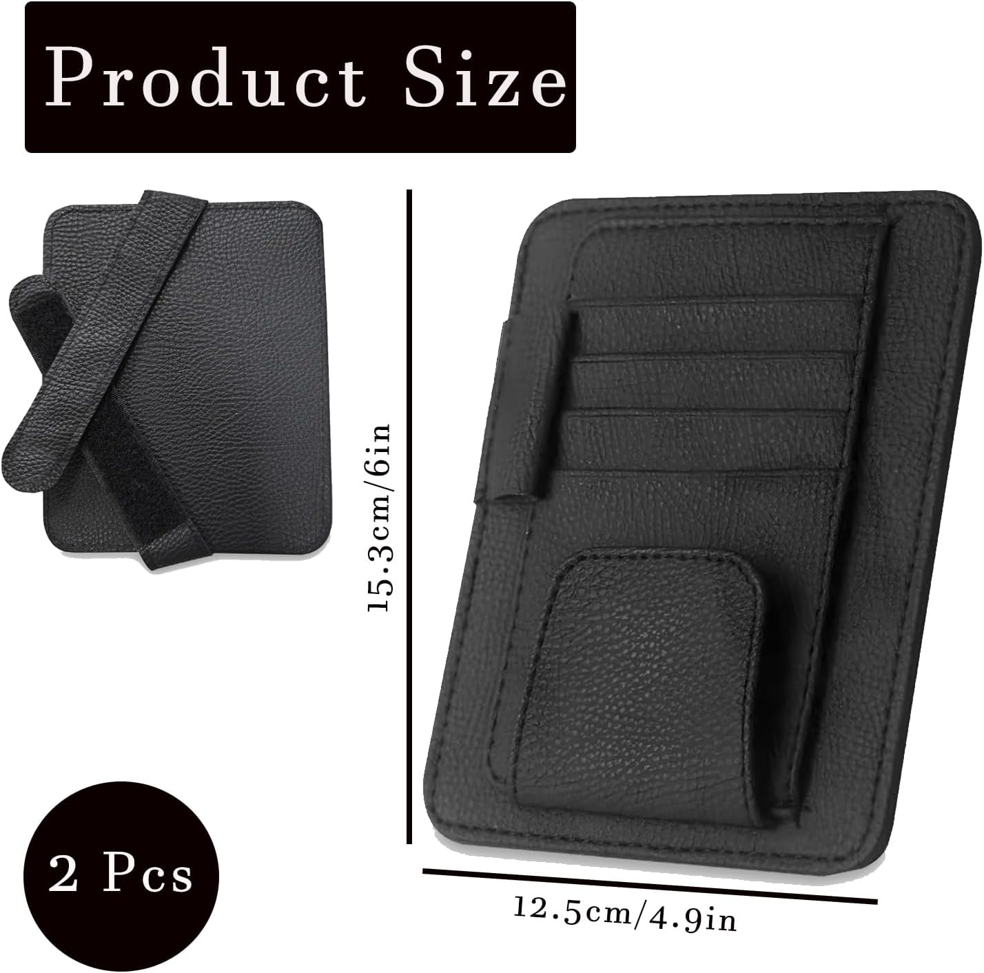 2 Pcs Car Sun Visor Organizer Premium Leather Sunglasses Holder Multi Functional Car Interior Accessories Storage Bag Visor Pouch for Cars Trucks Card Document Holder Driving License (Black) image number 4