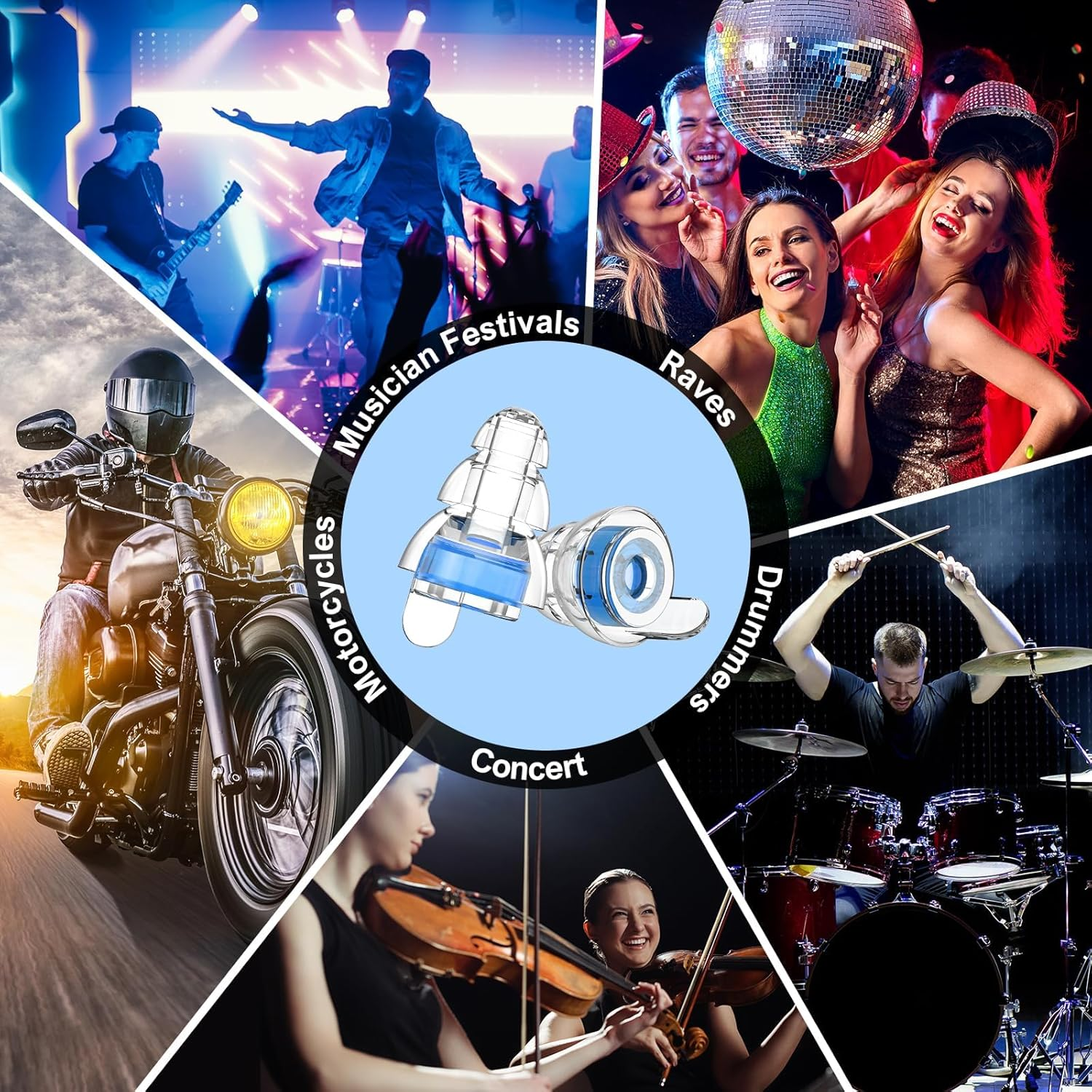 High Fidelity Concert Earplugs for Concerts Musicians，Earplugs for Noise Reduction, 24Db Advanced Filter Technology Ear Protection for Music Festivals,Dj'S, Nightclub, Drummers - 2 Pairs (Black Blue） image number 5