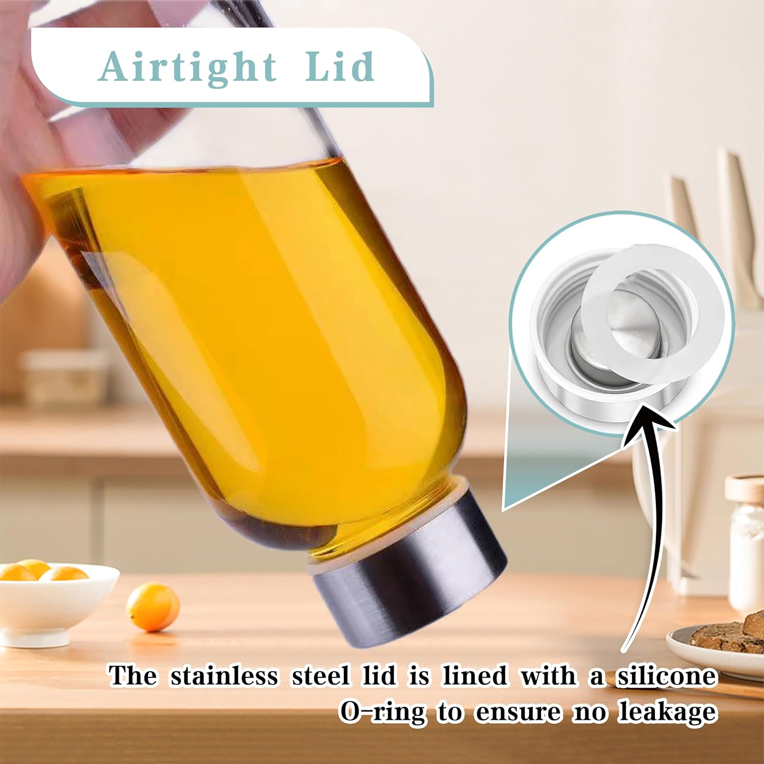 Glass Water Bottles with Stainless Steel Leak Proof Lids,18 Oz Glass Juice Bottles Set of 6,BPA Free,Reusable Drinking Bottle,Beverage Storage Container for Refrigerator,With Cleaning Brush image number 2