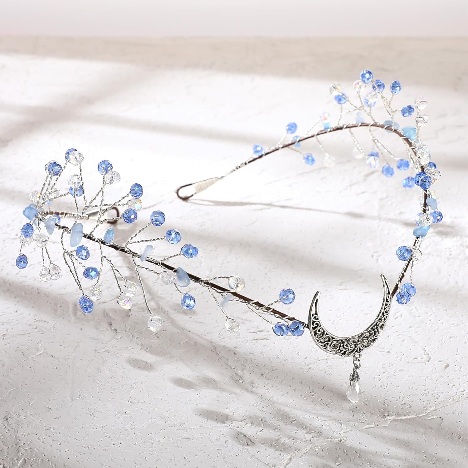 MOSTORY Fairy Crown Headband for Women, Moon Elf Crystal Crown Tiara for Renaissance Cosplay Photo Shoots image number 2