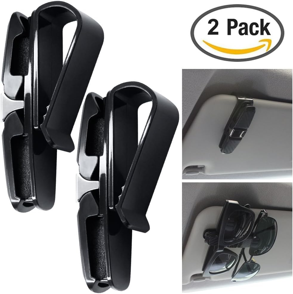 Sunglasses Holders for Car Sun Visor, Glasses Ticket Card Clip Mount Hanger, Double-Ends Clip 180 Degree Rotational Car Visor Accessories