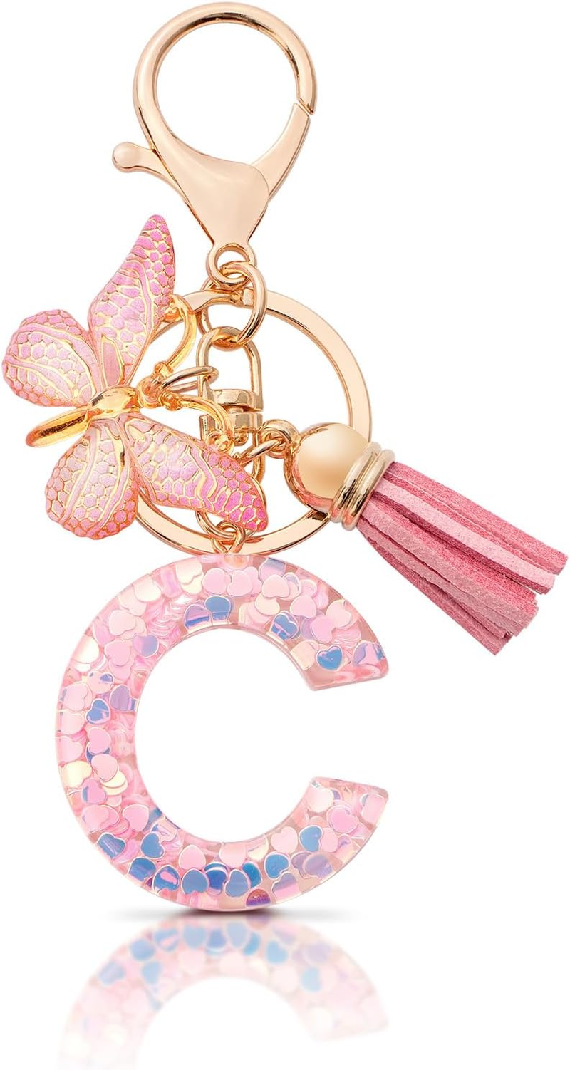 Letter Keychains for Girls Butterfly Keychain Key Ring Women