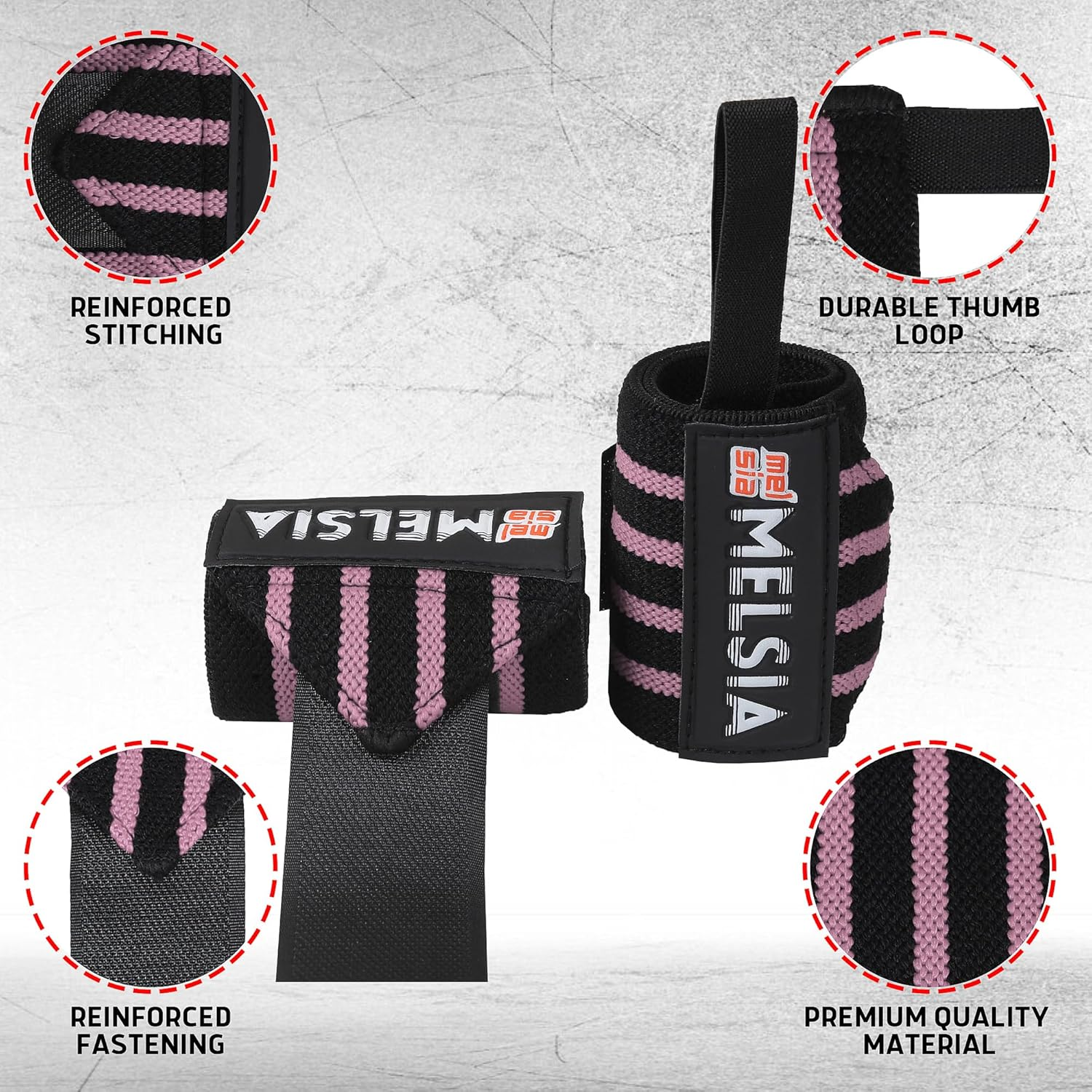 Wrist Wraps Support Brace for Weightlifting, Powerlifting, Bodybuilding & Gym Training, Adjustable Straps with Attached Thumb Loops, Ergonomic Design for Men and Women (Pink Stripes) - Pink Stripes image number 2
