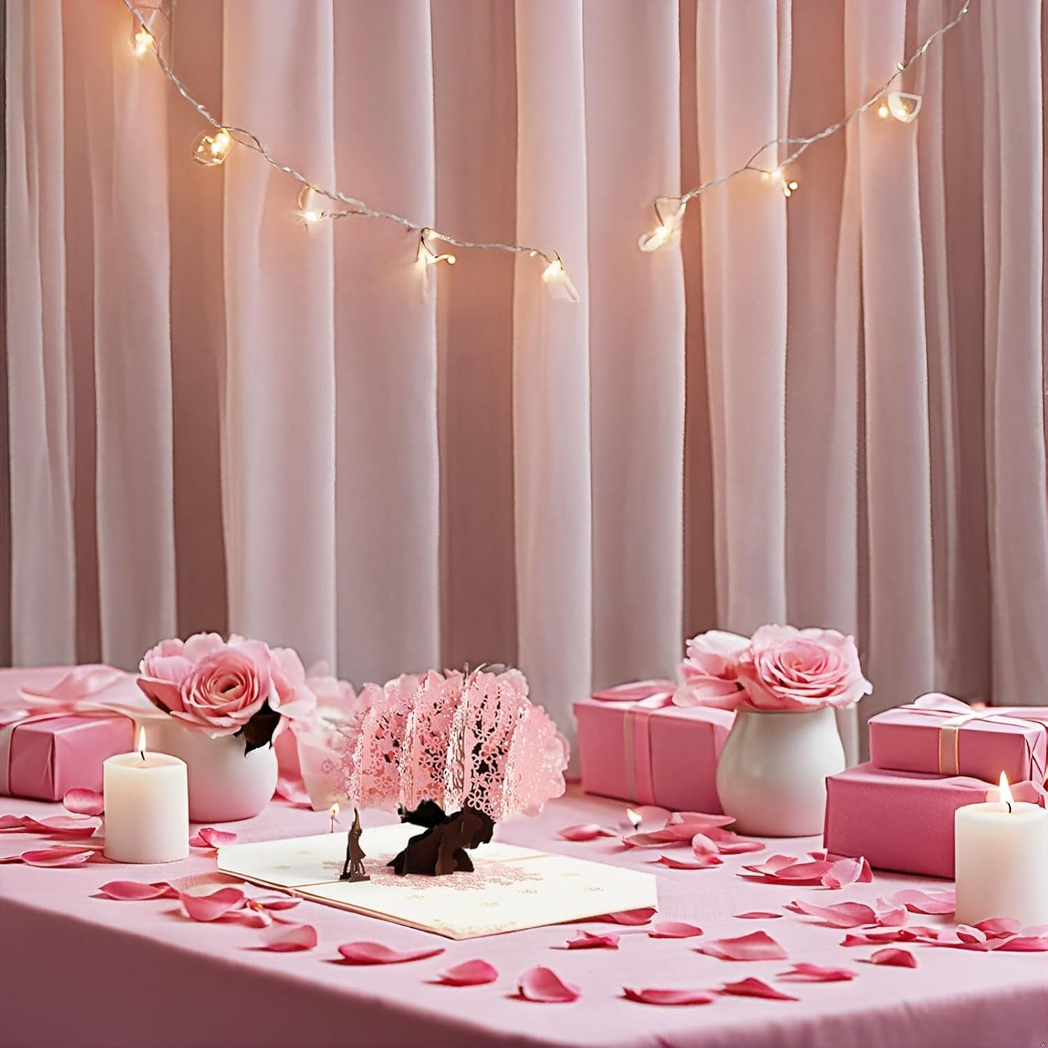 Fanlydao Pop up Wedding Card 3D Anniversary Card Greeting Cards for Her Him Husband Wife with Envelope and Blank Note(Pink Cherry Blossom) image number 2