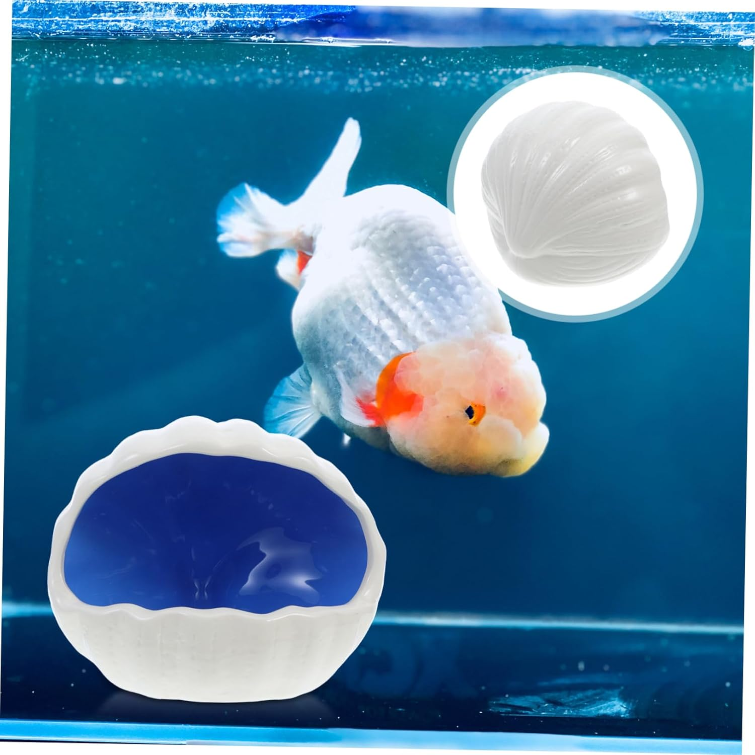 EXHUMKY Ceramic Shell Shape Fish House Aquarium Decorations Fish Tank Cave Ornament for Small Pet Hides image number 5