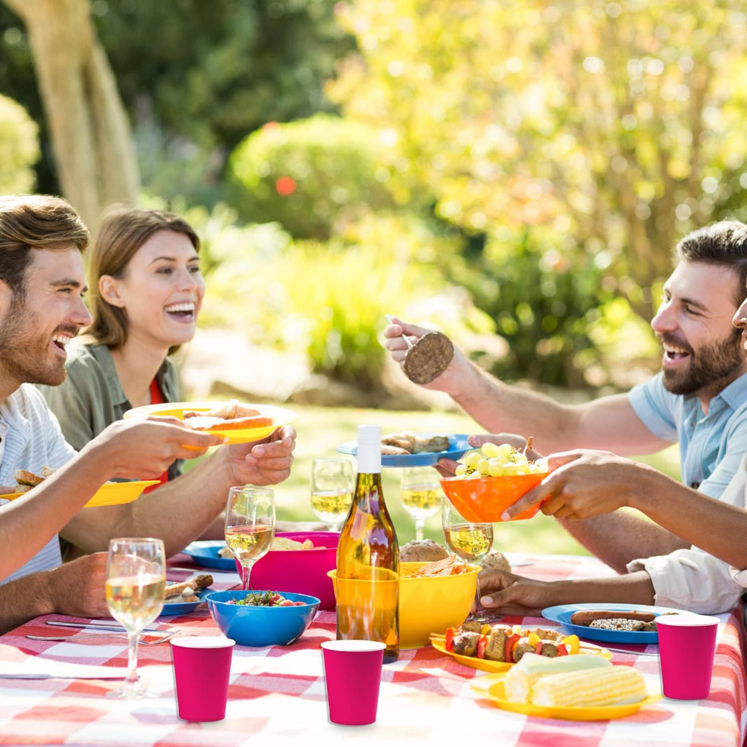 Disposable Paper Cups, 60Pcs Pink Paper Cups for DIY Wedding Party Picnic BBQ Travel and Event 8OZ (Hot Pink) image number 4