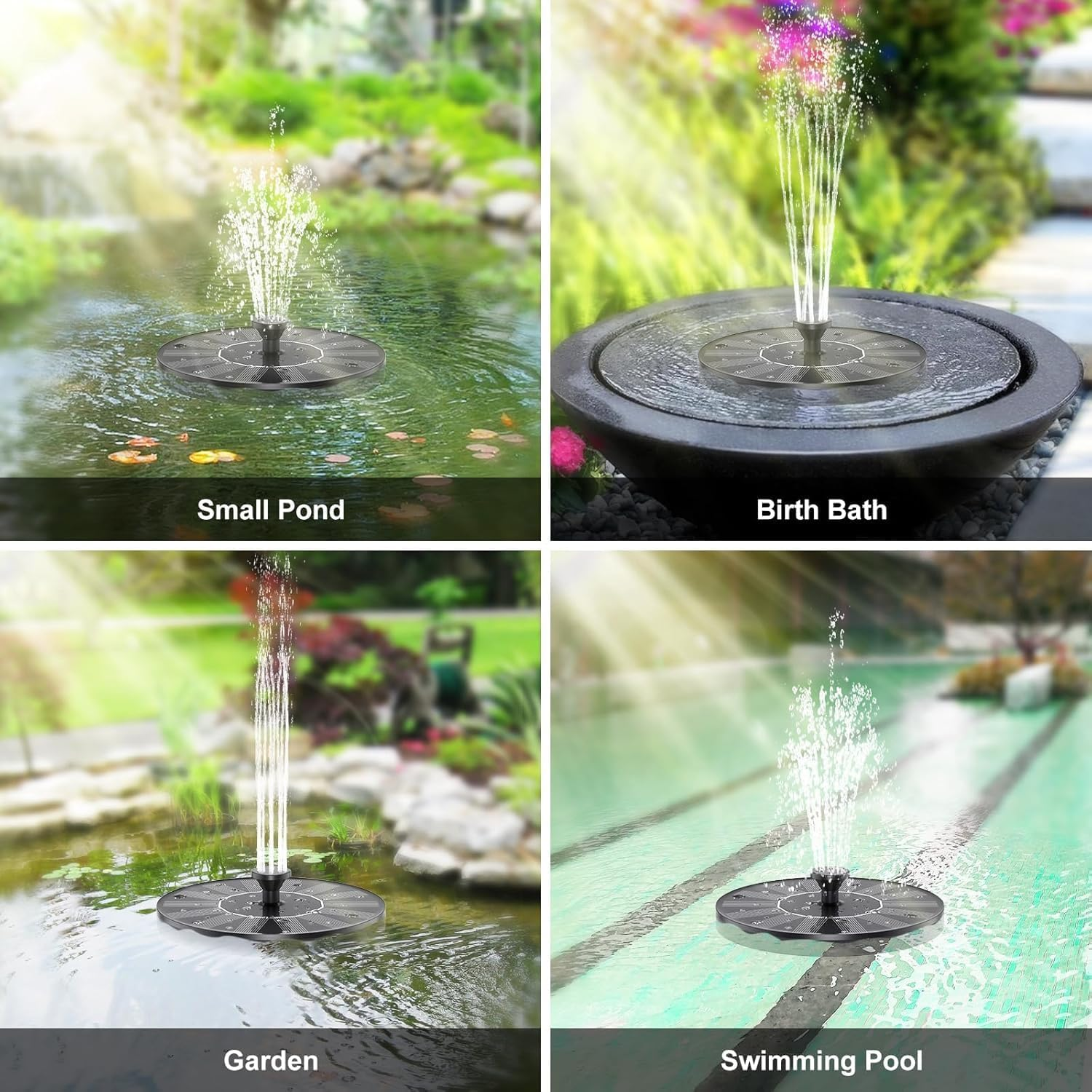 Jiaozoum Solar Water Fountains (18Cm),Solar Powered Bird Bath Fountain with 5 Nozzles - Free Standing Floating Solar Fountains for Bird Bath, Garden, Pond, Pool (Black-2.5W) image number 1