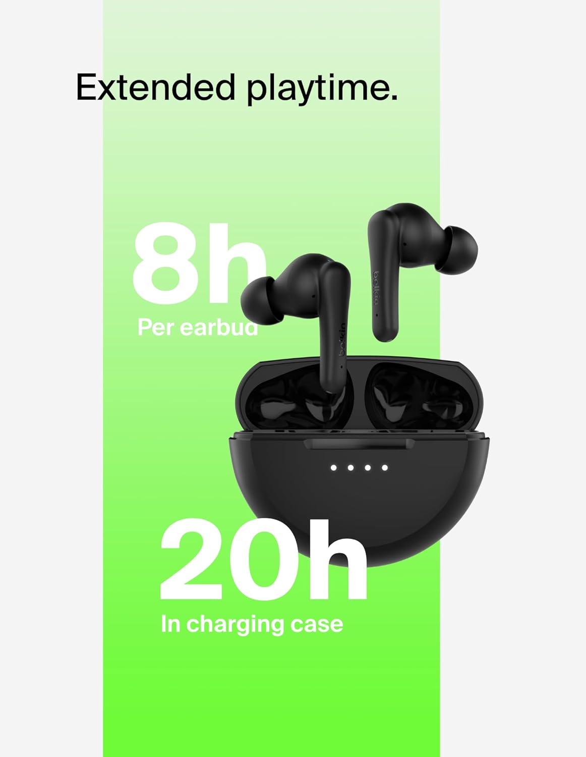 Belkin Soundform Rhythm True Wireless Earbuds with Built-In Microphone, USB-C Fast Charging, 28H Battery Life, IPX5 Water Resistance - Bluetooth Earbuds for Iphone, Ipad, Galaxy, Pixel, & More - Black image number 6