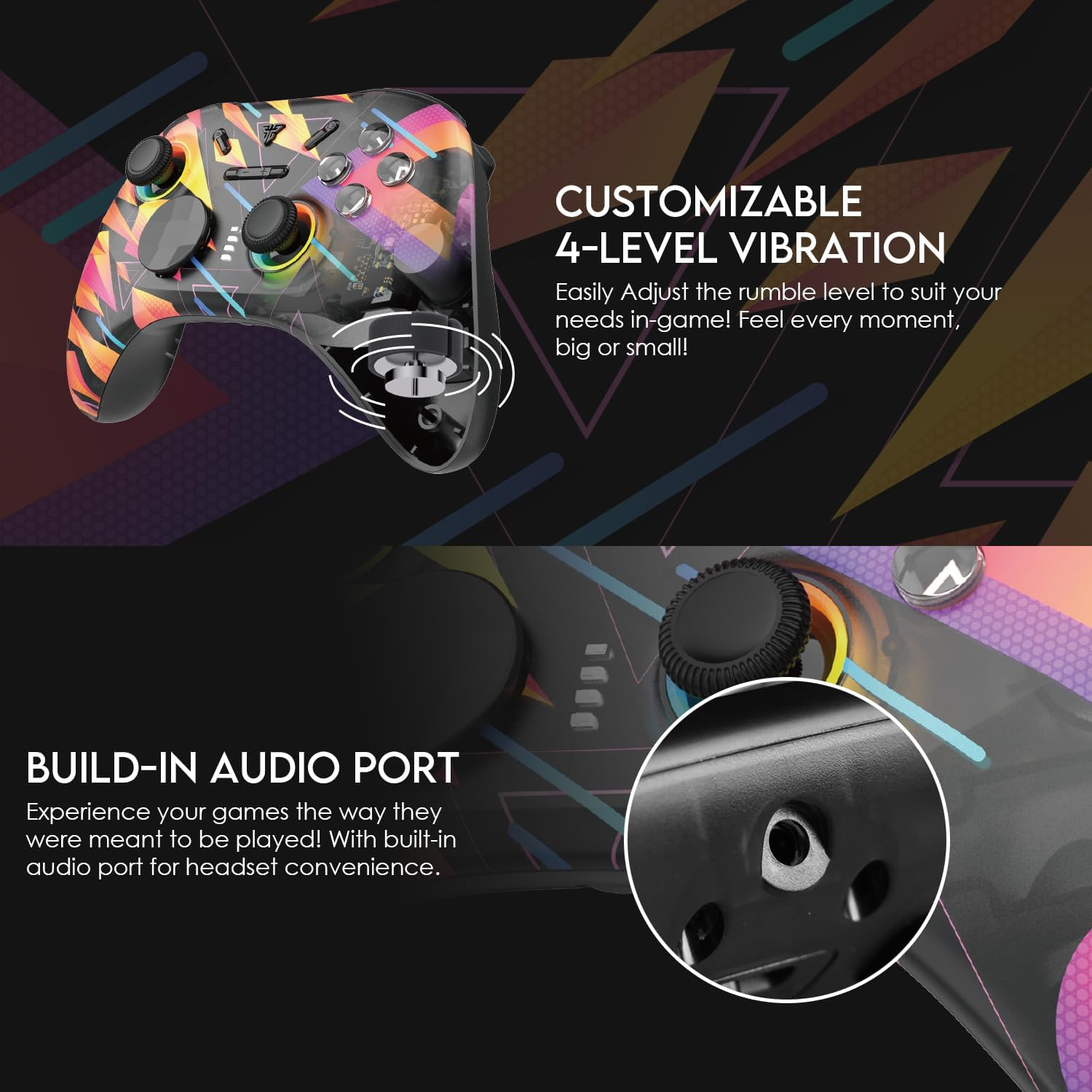 Fantech Multi-Platform Game Controller for Pc/Mac/Windows/Switch/Tesla, Wireless Gamepad with Hall-Effect, EOS Pro Motion Sensor, Interchangeable Sticks/D-Pad (Rainbow) - Blue image number 3