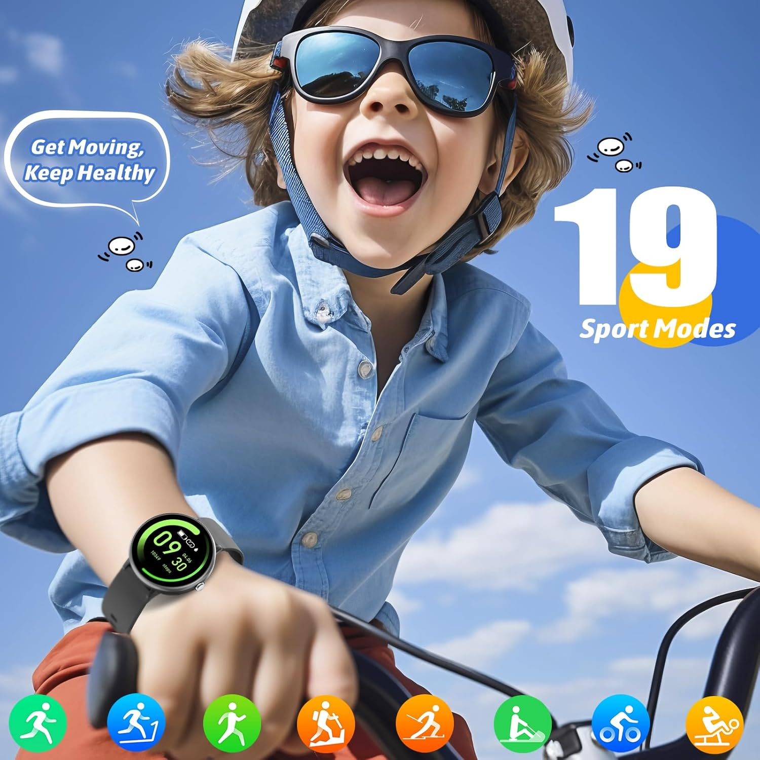 JOYELE Smart Watch for Kids Boy Girl, No Phone Needed Kids Watch Waterproof with 19 Sport Modes, Pedometer, Sleep Monitor, Kids Watch for Girls Boys 6-16 Birthday Gifts Toy Gift (Black) image number 6