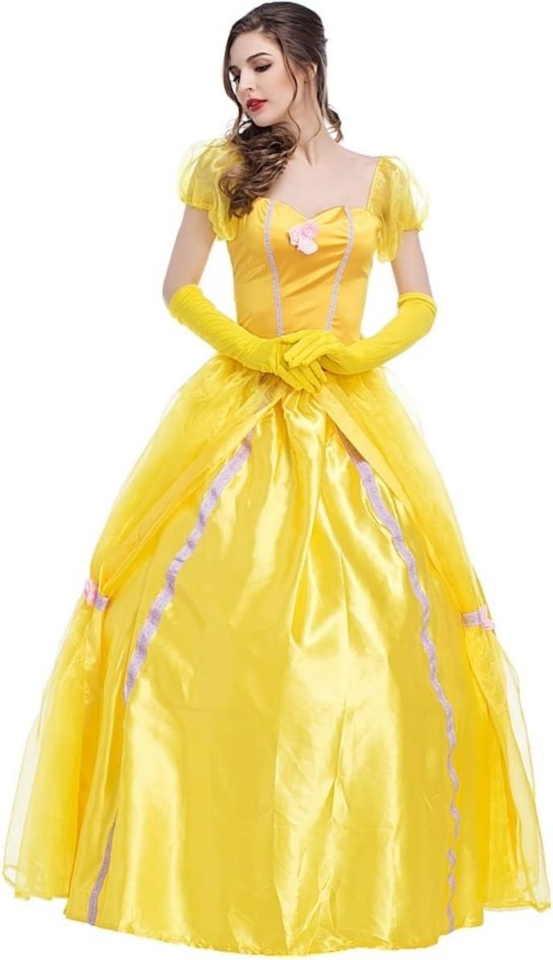 Costume Bay Womens Yellow Princess Dress Costume Satin Dress Gloves Halloween Cosplay Fantasy Ball Gown Yellow Royal Elegant Outfit Set image number 5