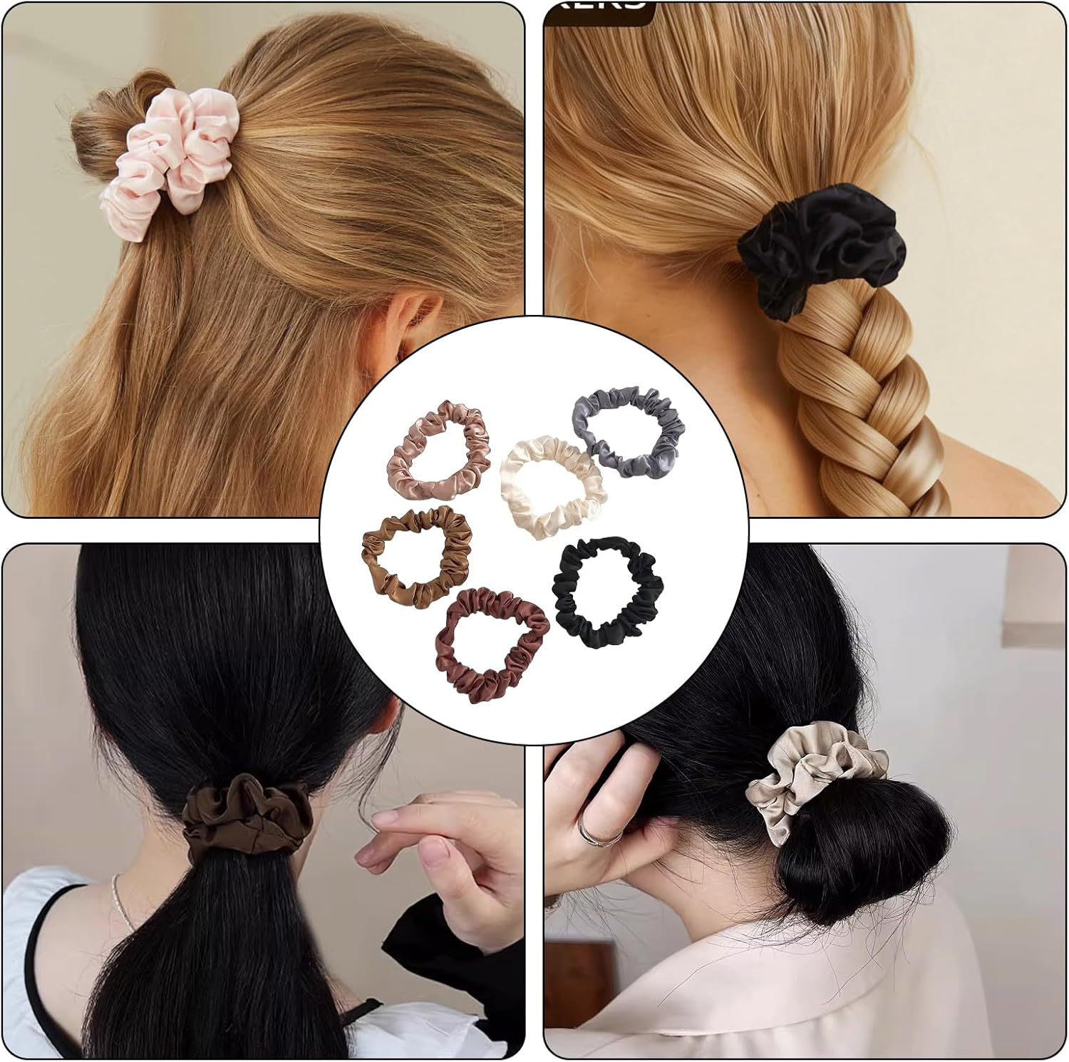 Yxvyxymyxxg​ Satin Scrunchies Set - 6-Piece Small Silk Hair Ties in Mixed Colors, Smooth & Comfortable for All Hair Types, Easy on Hair image number 2