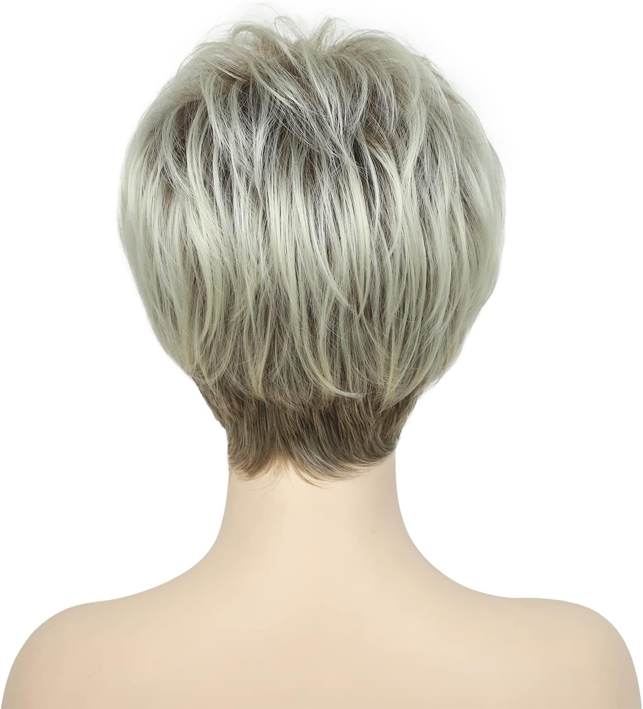 AUBWIG Brown Mixed Light Blonde Pixie Cut Short Wigs for Women Short Stylish Fluffy Tiered Wig with Fringe Short Bob Synthetic Wigs (Brown Mixed Light Blonde) image number 4