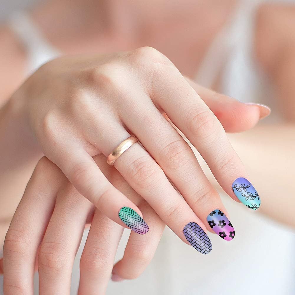 Birdsunshine 10 Pcs Nail Stamping Plates, Flowers, Lace, Geometric Patterns Nail Art Stamping Templates Manicure Tool Kit, with 1 Stamper and 1 Scraper image number 4