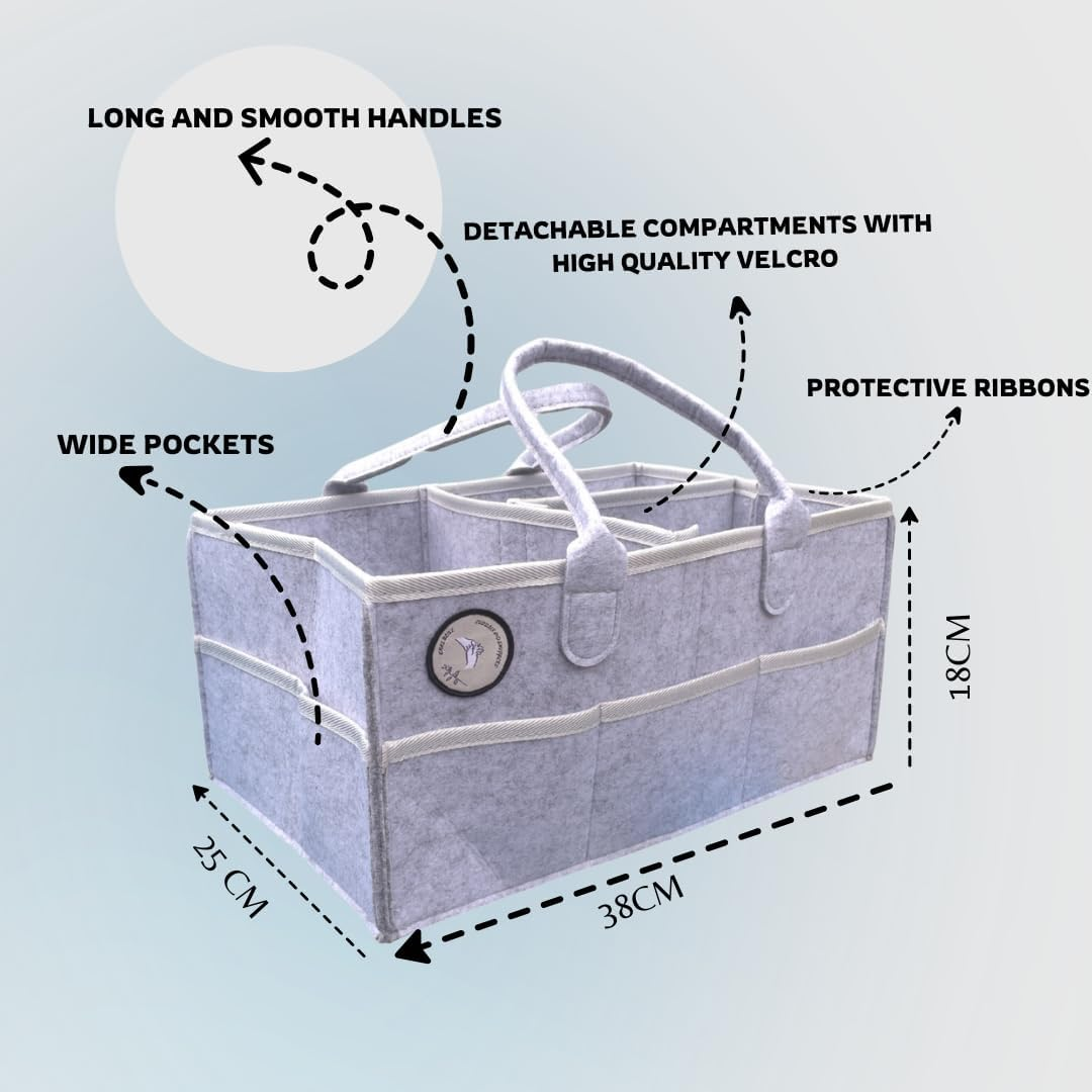 Large Baby Diaper Caddy Organizer Nappy Caddy Bag Portable Felt Nursery Essential Storage Basket for Baby Essentials, Spacious Car Travel Organizer with Multi Pockets Changing Table Organizer image number 6