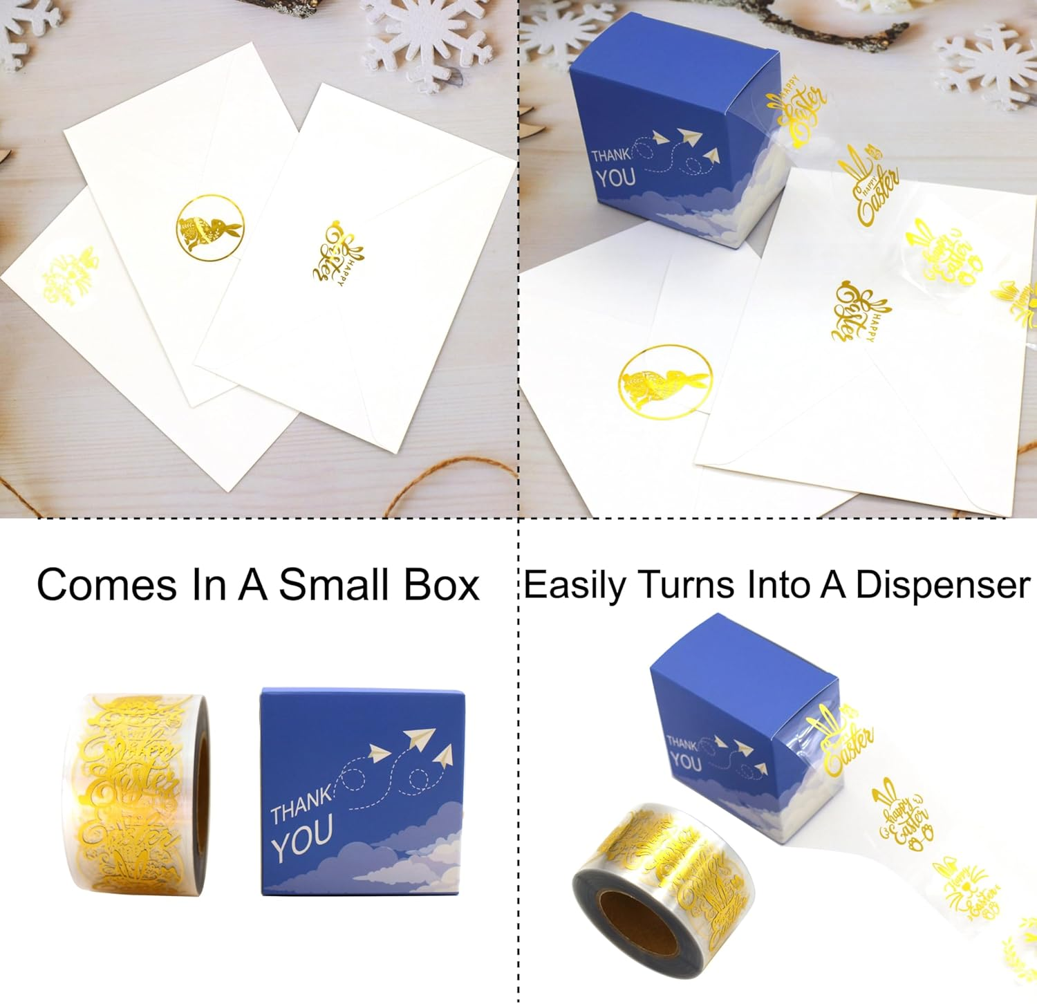 Masper 1.5 Inches/600 Easter Stickers, 6 Clear Gold Foil Designs Happy Easter Stickers, Decorative Easter Basket Stuffers for Kids, Easter Egg Stickers Bunny Stickers for Baskets Eggs Cards Crafts image number 6