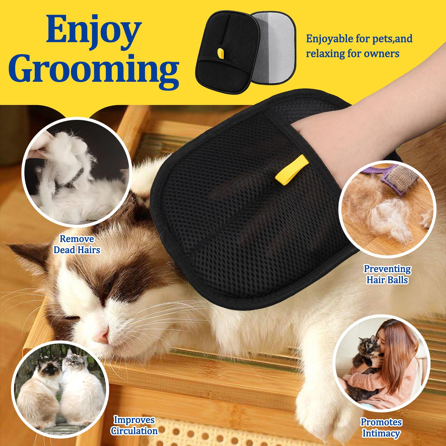 Xinrongda Pack of 2 Brush, Pet Hair Remover, Fingerless Cat, Double Sided Grooming Glove, Reusable Antistatic Gloves, Double-Sided, Fur Magnetic Glove for Washing, Hair Removal image number 5