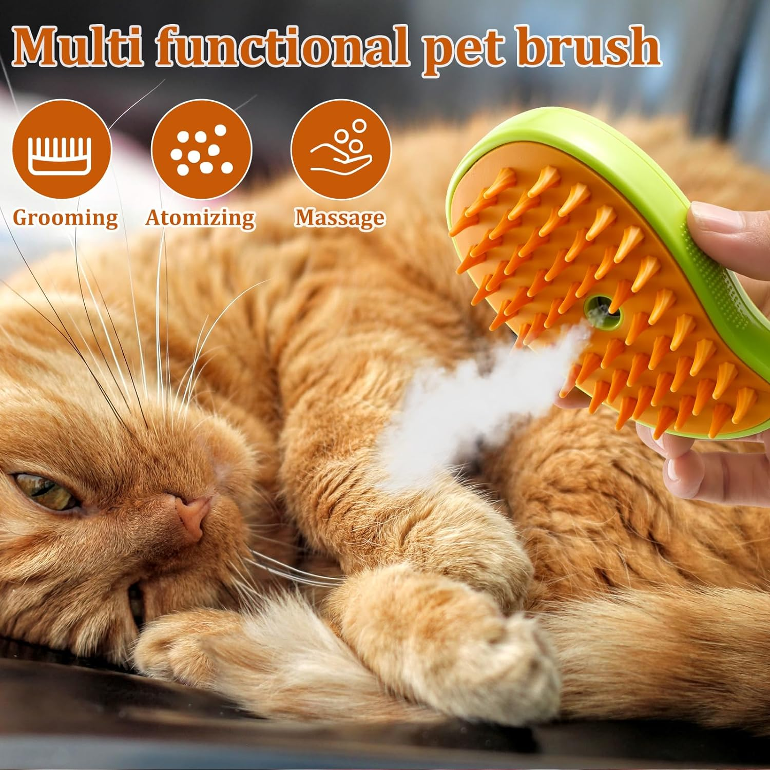 Steamy Cat Brush, 2024 New 3 in 1 Multifunctional Steamy Cat Hair Brush, Spray Dog Grooming Brush for Shedding with Solution, Pet Massage Brush for Removing Tangled Loose Hair (01) - 02 image number 2