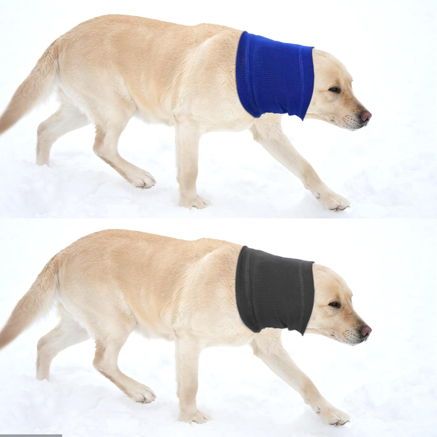 Dog Snood Neck Soft Dog Hoodie Breathable Dog Head Wrap Ear Cover Warmer Earmuffs for Noise Grooming Anxiety Calming M(Neck Circumference12-20In) (Dark Blue&Gray) image number 2