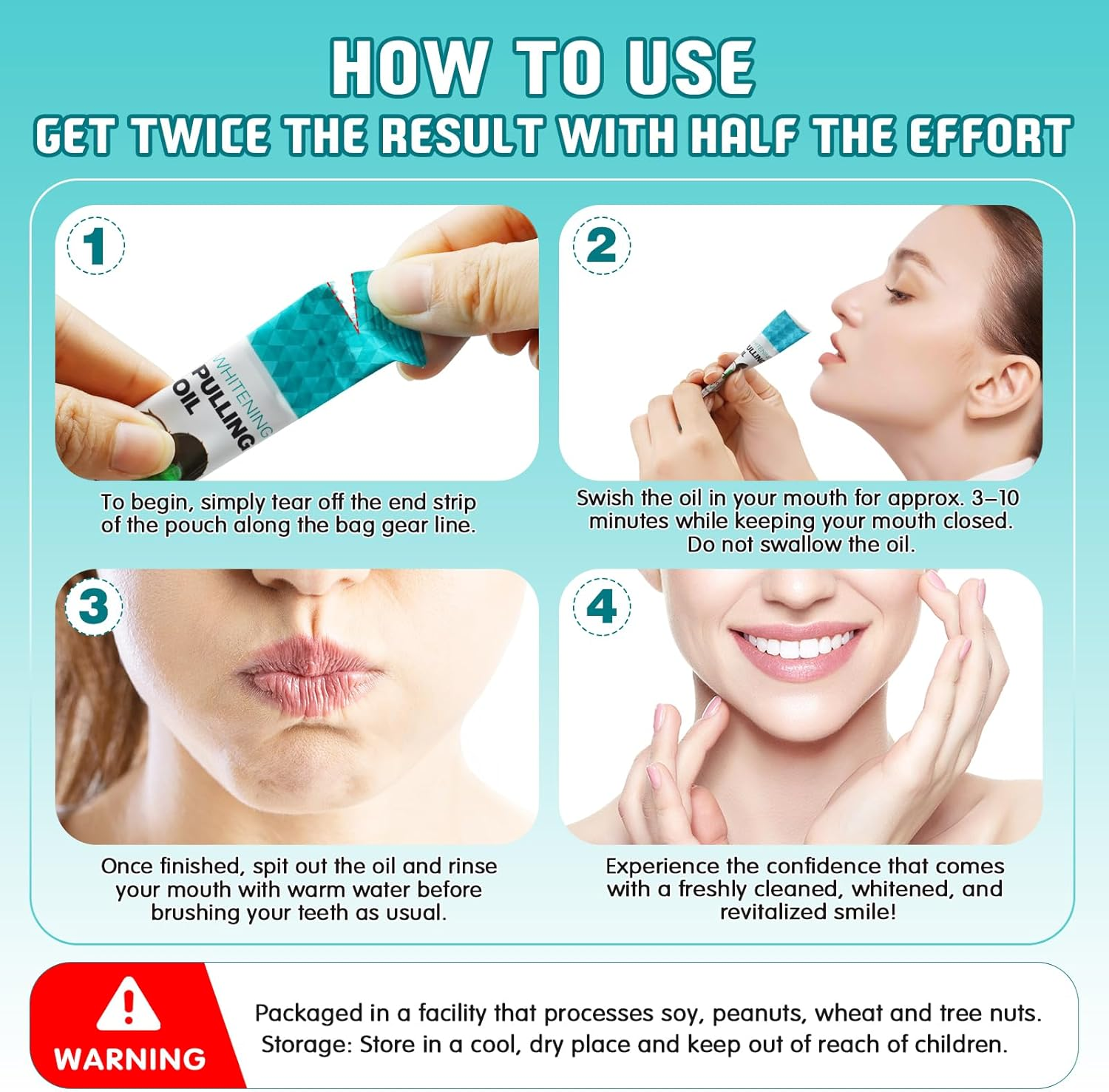 Coconut Pulling Oil 30 Packets, Travel Size Mouthwash Packets, Coconut Oil Pulling for Teeth, Peppermint Mouthwash for Oral Care, Natural, for Tooth Whitening, Fresh Breath and Healthier Tooth & Gum Health