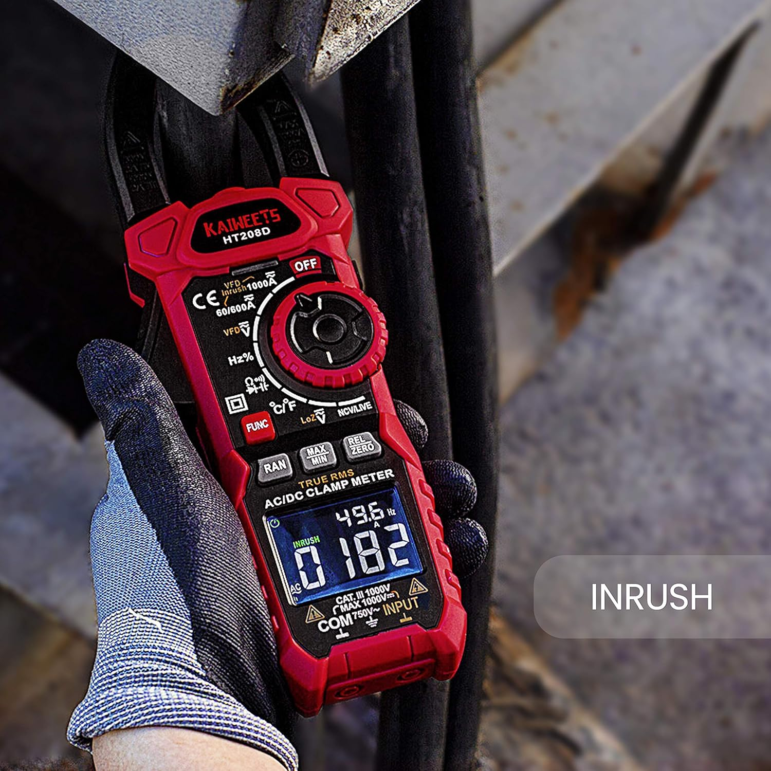KAIWEETS Inrush Clamp Meter 1000A True RMS AC/DC Current Amp Meter, VFD, LOZ Mode, 6000 Counts, Measures Current Voltage Temperature Capacitance Resistance Diodes Continuity Duty-Cycle (HT208D) image number 5