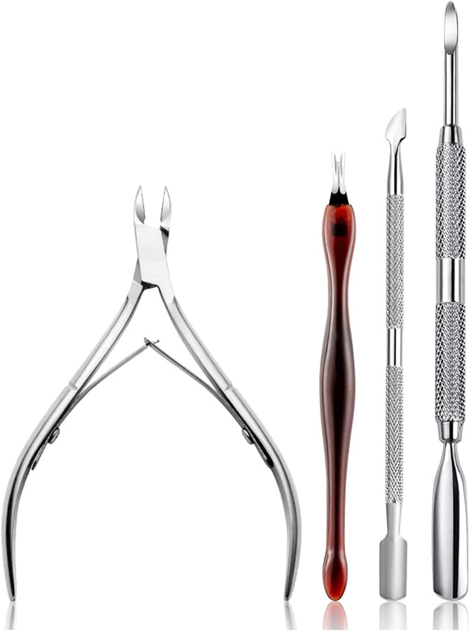 4 PCS Nail Polish Remover Tools Kit with Nail Clips Nail Files Cuticle Pusher and Cutter Set, Professional Nail Polish Removal Accessories, Stainless Steel Cuticle Remover Tools, Nail Artist Tools image number 3