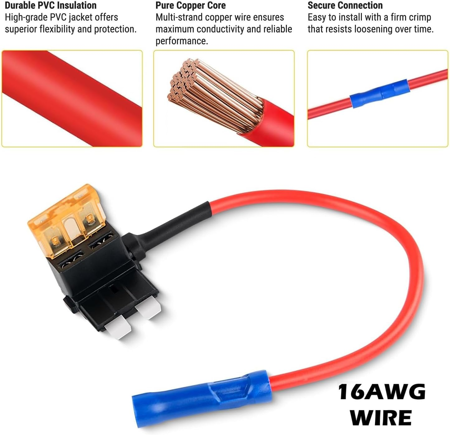5 Pack Standard Fuse Tap Kit &ndash; 16AWG Add-A-Circuit Fuse Holders with Blue Terminals &ndash; APR/ATC/ATS Standard Blade Adapter for Car, Ute, SUV, 4WD, 12V Accessory Wiring (5, 1AMP) image number 3