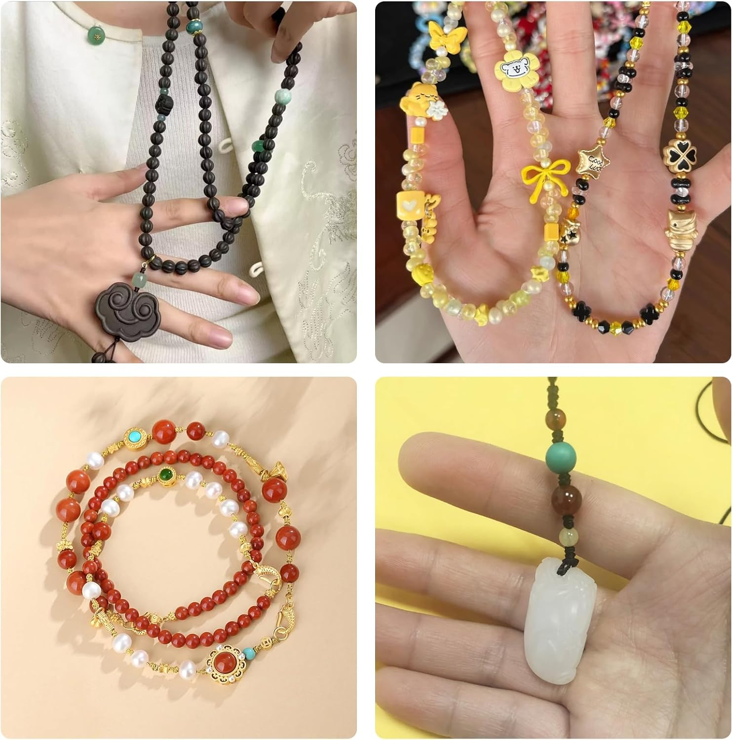 4 Roll 1 Mm Elastic String Cord Elastic Thread Beading String Cord for Jewellery Making Bracelets Beading (2White and 2Black) image number 3