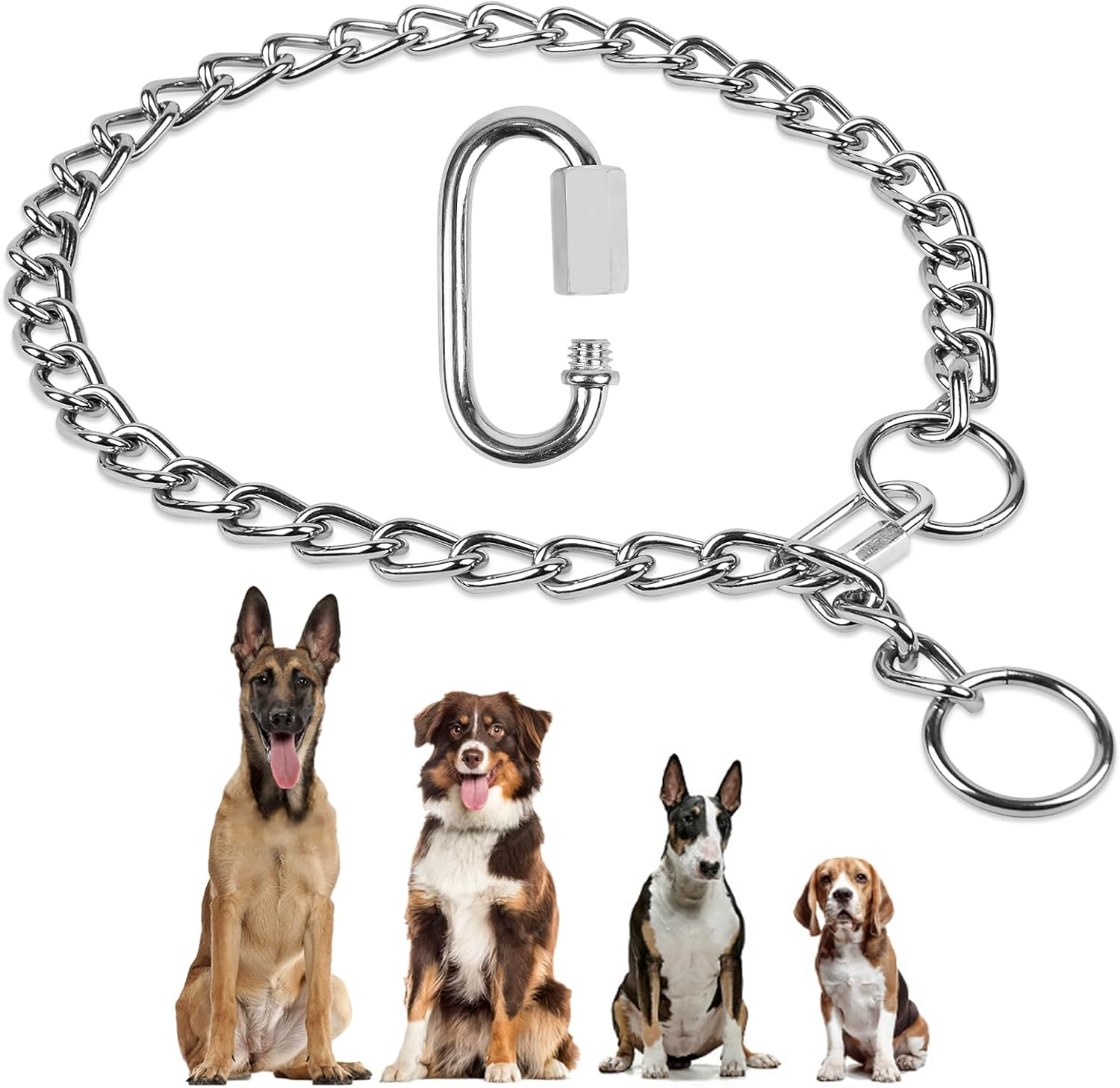 AUAUY Dog Chain Collars, Durable Metal Choke Chain for Dog, Training Collar Chain, Silver Plating No Pull Pet Collar Chain for Pet Outdoor Training Small Medium Large Dogs, Diameter 4.0Mm Length 65Cm