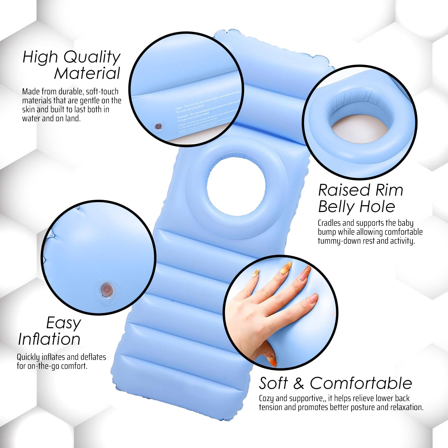 Inflatable Pregnancy Pillow &ndash; Full Body Maternity Airbed with Tummy Hole &ndash; Comfort & Support for Sleeping, Yoga, Massage, Rest, Prenatal Pain Relief, Bump Support & Relaxation (Blue) - Pink image number 4