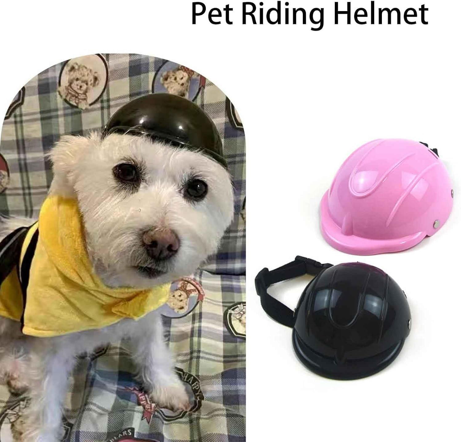 Pet Helmet Dog Ridding Cap Adjustable Outdoor Bike Doggy Helmet Hard Windproof Puppy Motorcycle Helmets for Small Medium Large Dogs (Black, S) image number 1